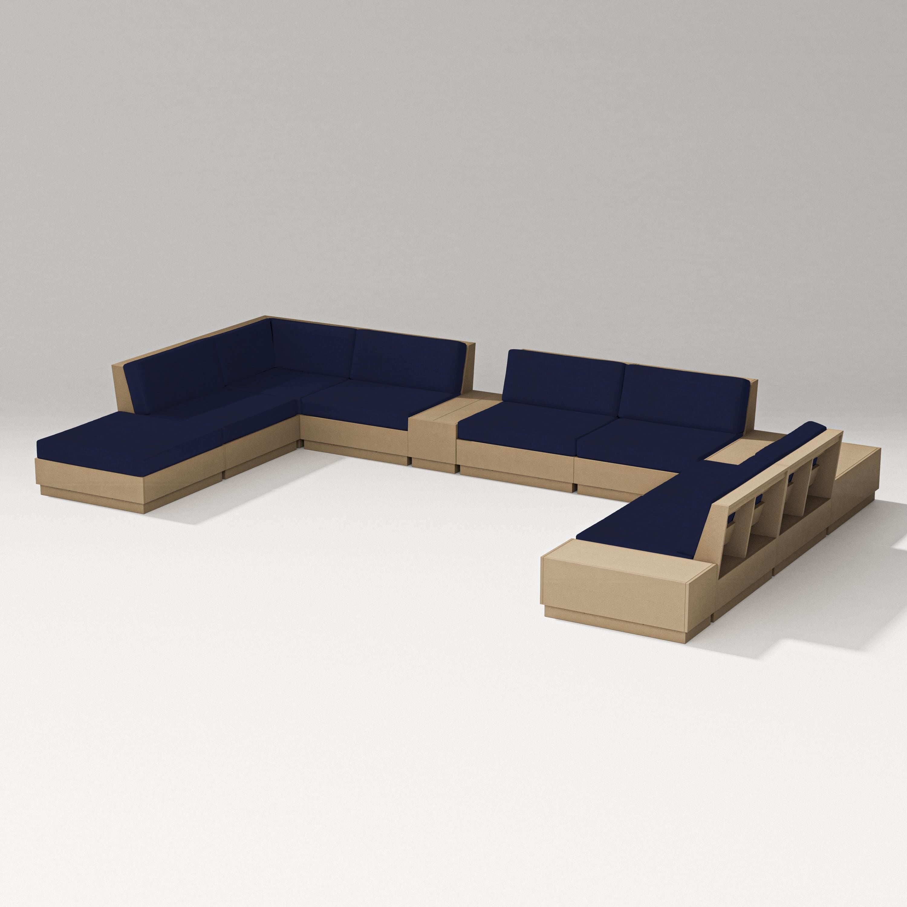 PW Designer Series Elevate 11-Piece Conversation Sectional Set in Vintage Sahara / Navy