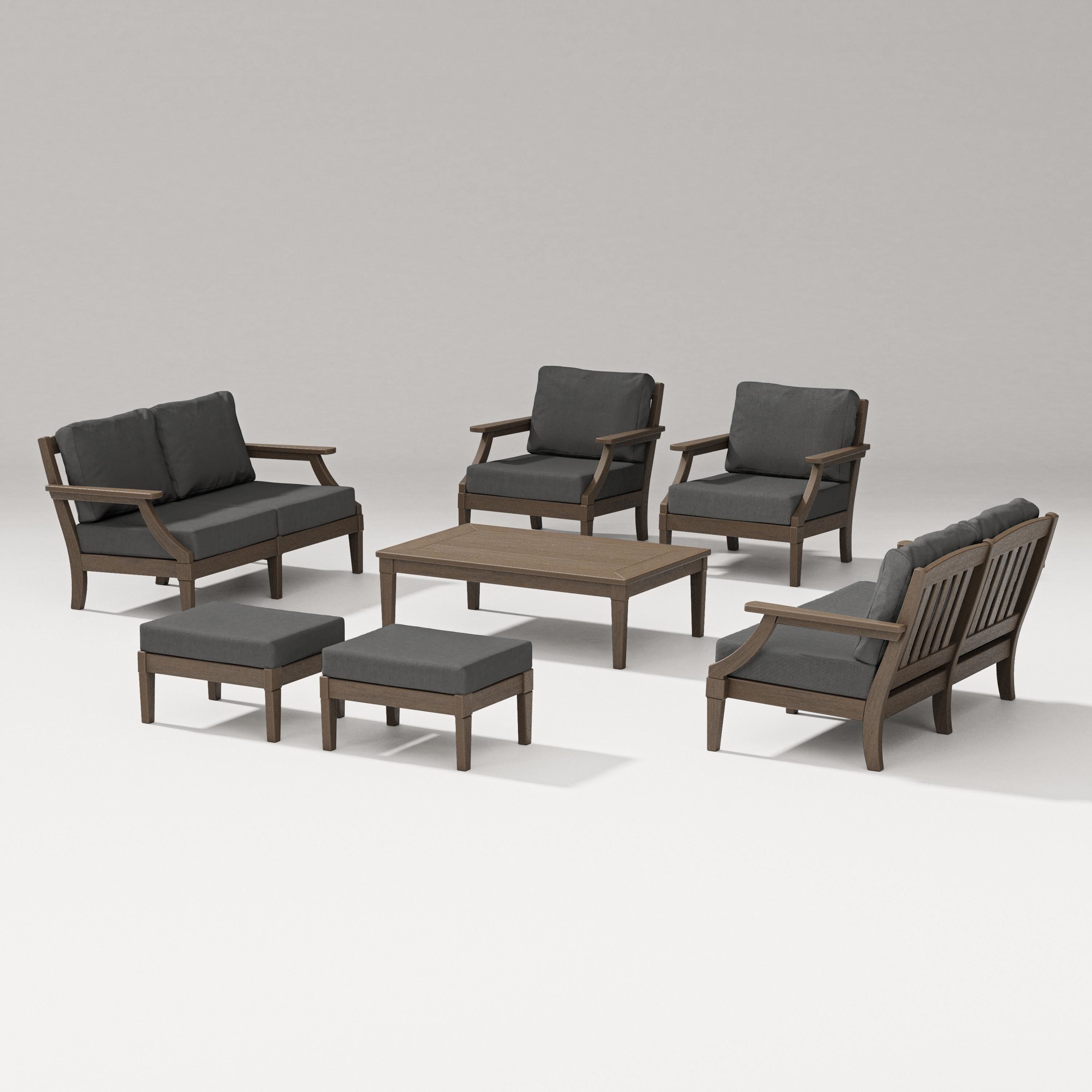 PW Designer Series Estate 7-Piece Lounge Loveseat Set in Kona / Spectrum Carbon