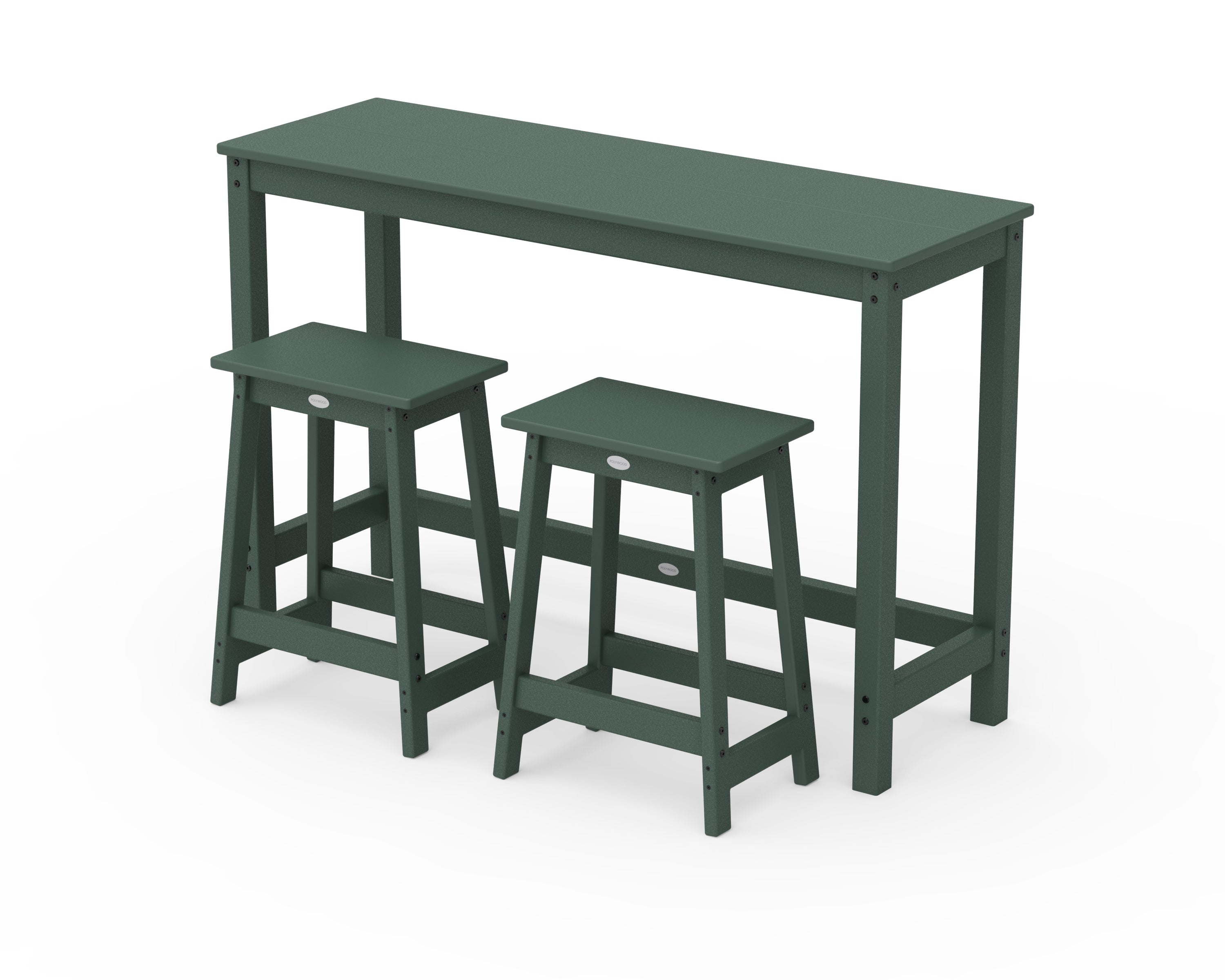 POLYWOOD Modern Studio Stool 3-Piece Counter Balcony Set in Green