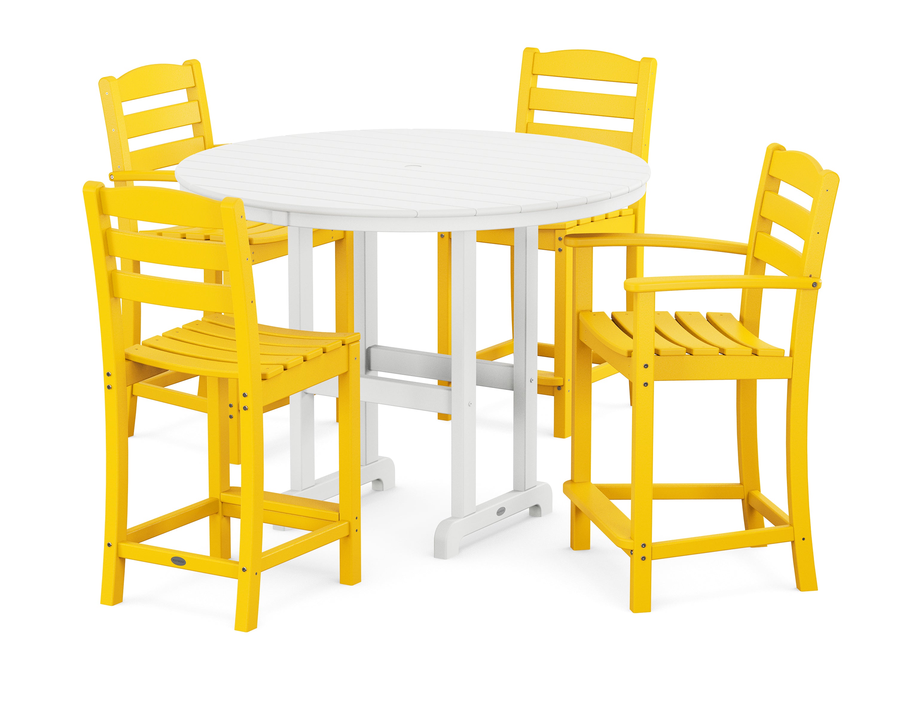 POLYWOOD® La Casa Café 5-Piece Round Farmhouse Counter Dining Set in Lemon / White