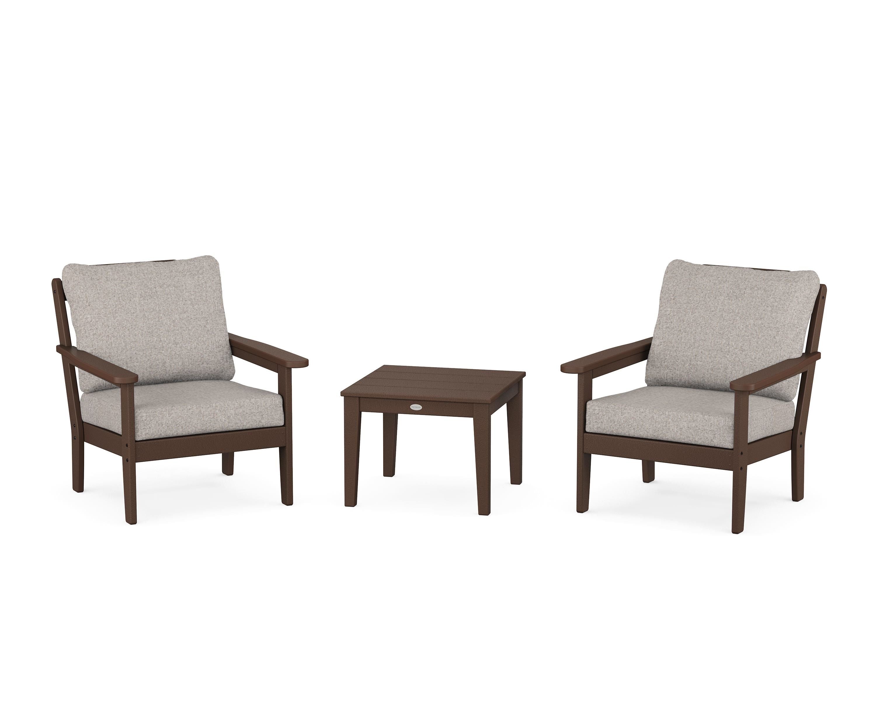 Country Living Cottage 3-Piece Deep Seating Set in Mahogany / Weathered Tweed