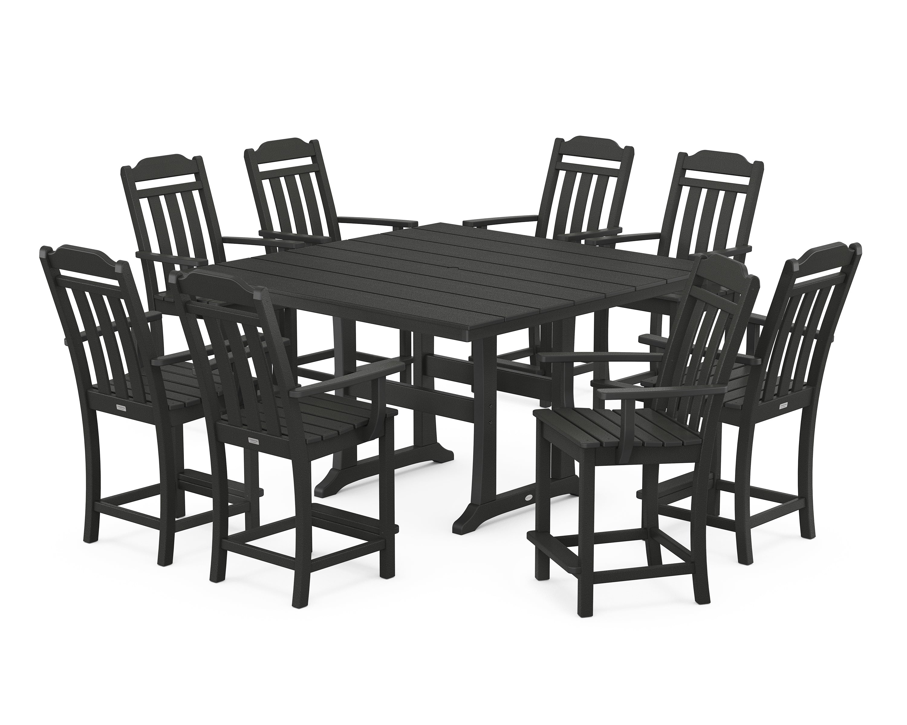 POLYWOOD Country Living 9-Piece Square Farmhouse Counter Set with Trestle Legs in Black