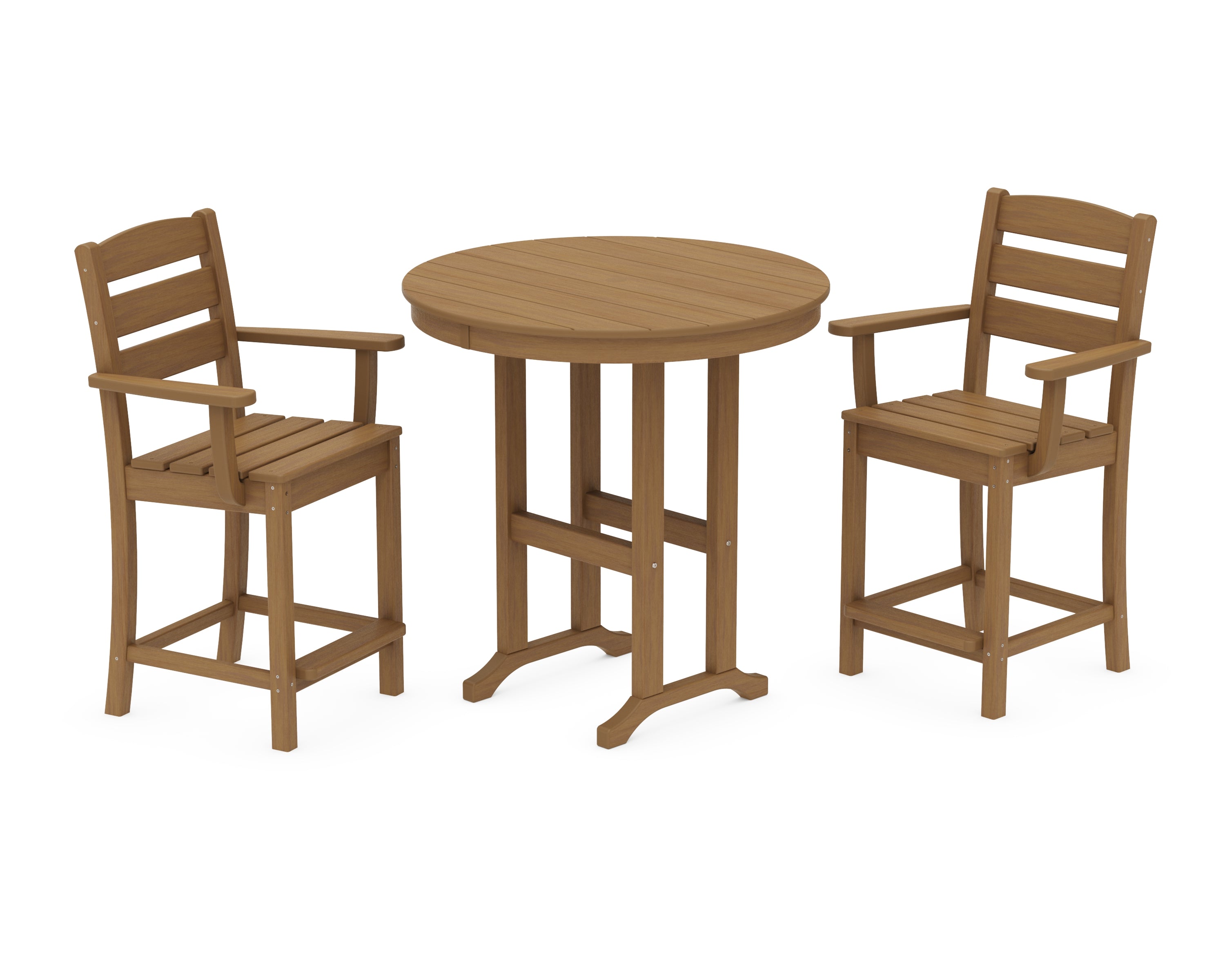 POLYWOOD Lakeside 3-Piece Round Farmhouse Arm Chair Counter  Set in Natural
