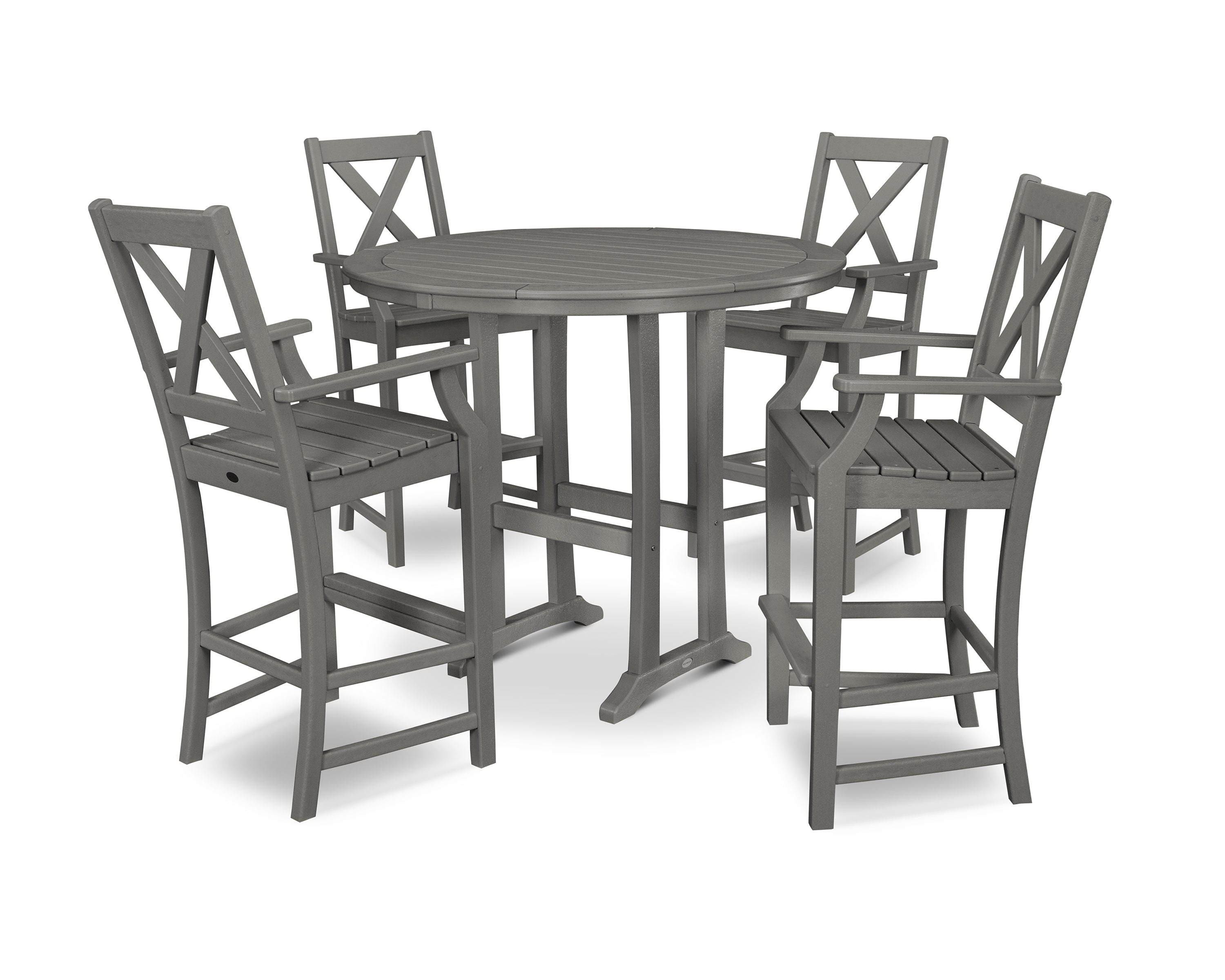 POLYWOOD® Braxton 5-Piece Nautical Trestle Arm Chair Bar Set in Slate Grey