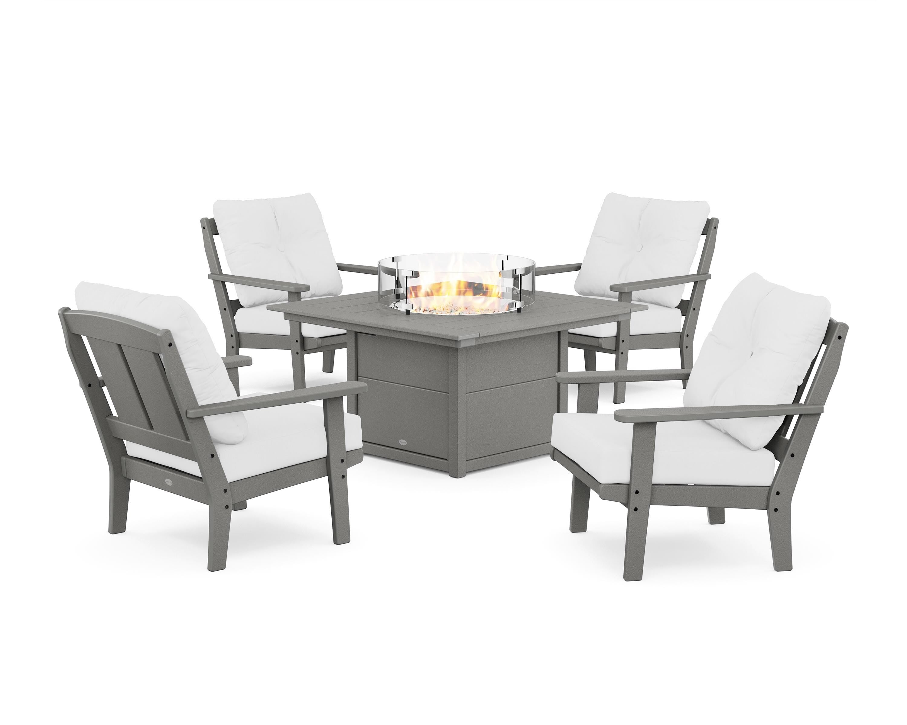 POLYWOOD Mission 5-Piece Deep Seating Set with Fire Pit Table in Slate Grey / Natural