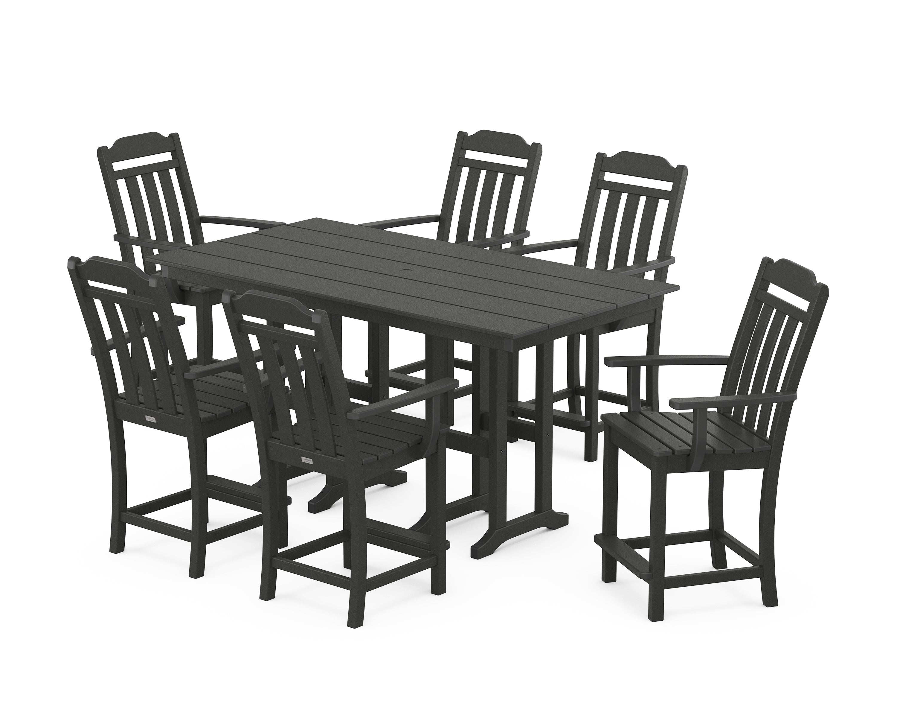 POLYWOOD Country Living Arm Chair 7-Piece Farmhouse Counter Set in Black