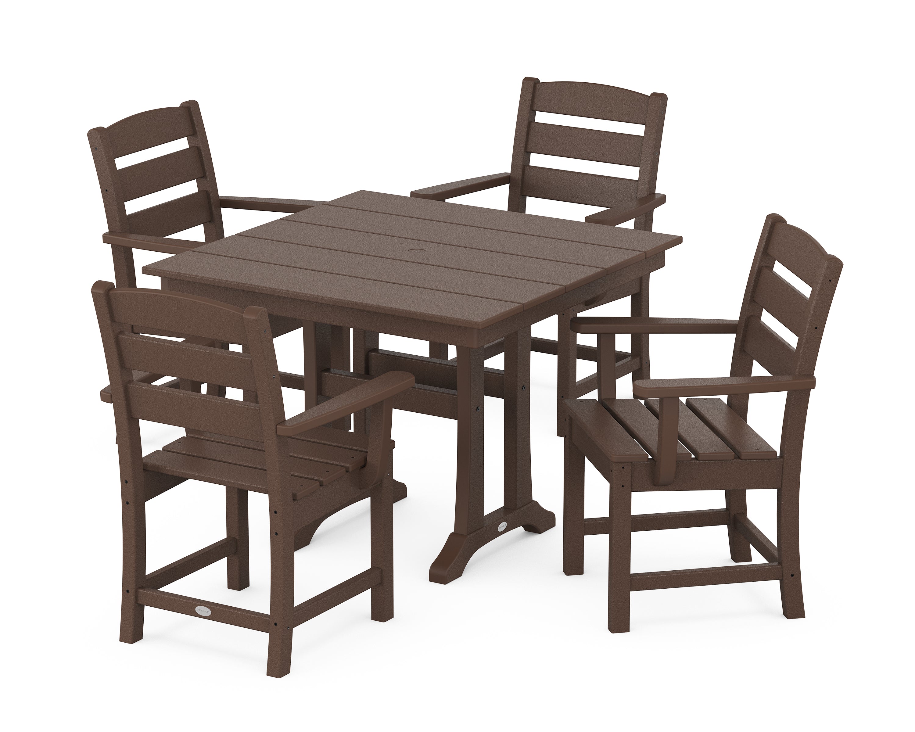 POLYWOOD Lakeside 5-Piece Farmhouse Trestle Arm Chair Dining Set in Mahogany