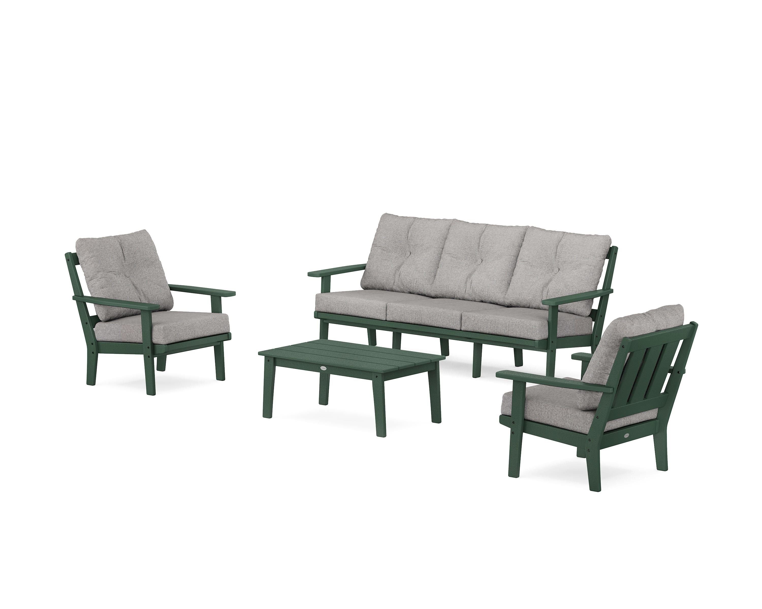 POLYWOOD Oxford 4-Piece Deep Seating Set with Sofa in Green / Grey Mist
