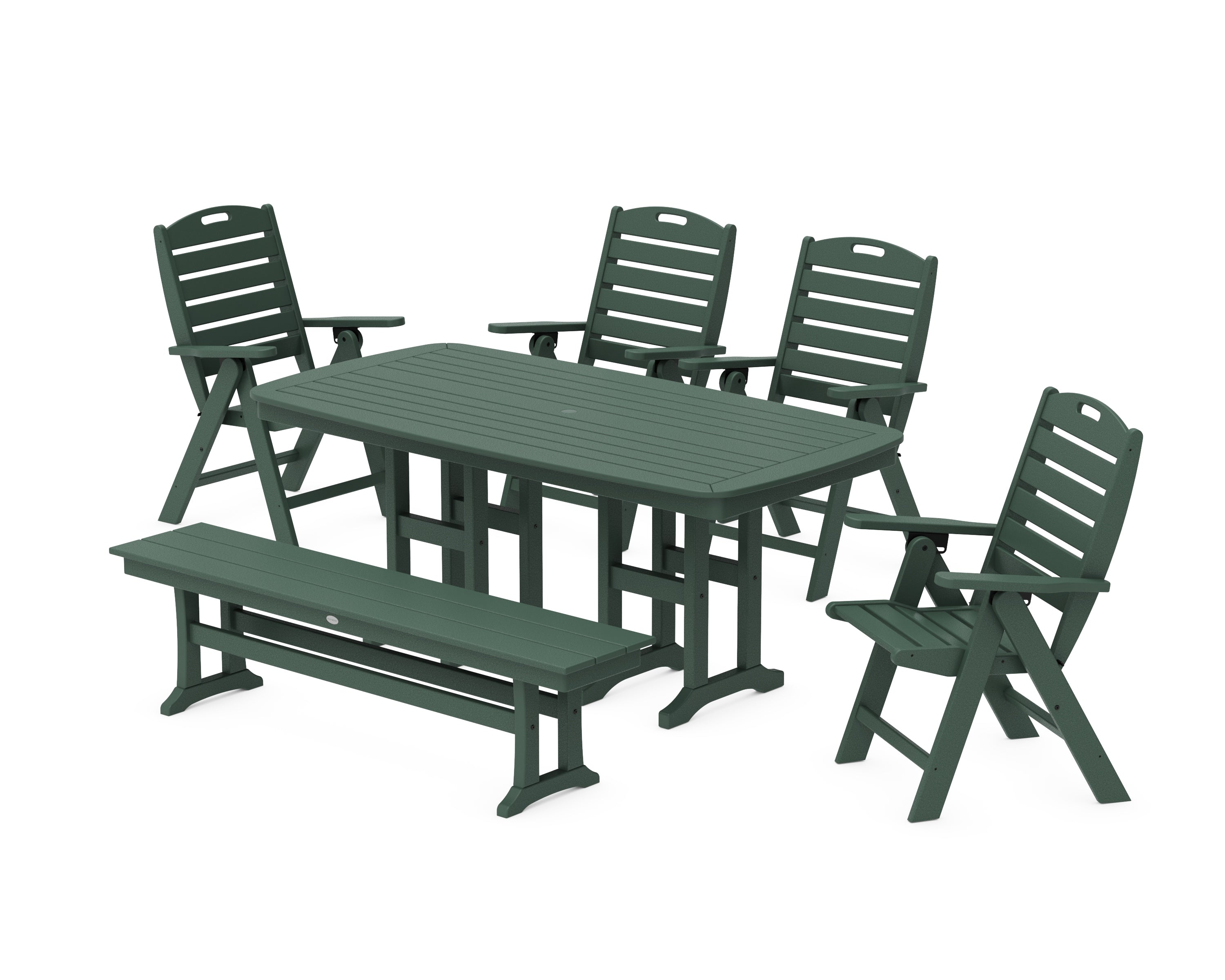 POLYWOOD Nautical Highback 6-Piece Dining Set with Bench in Green