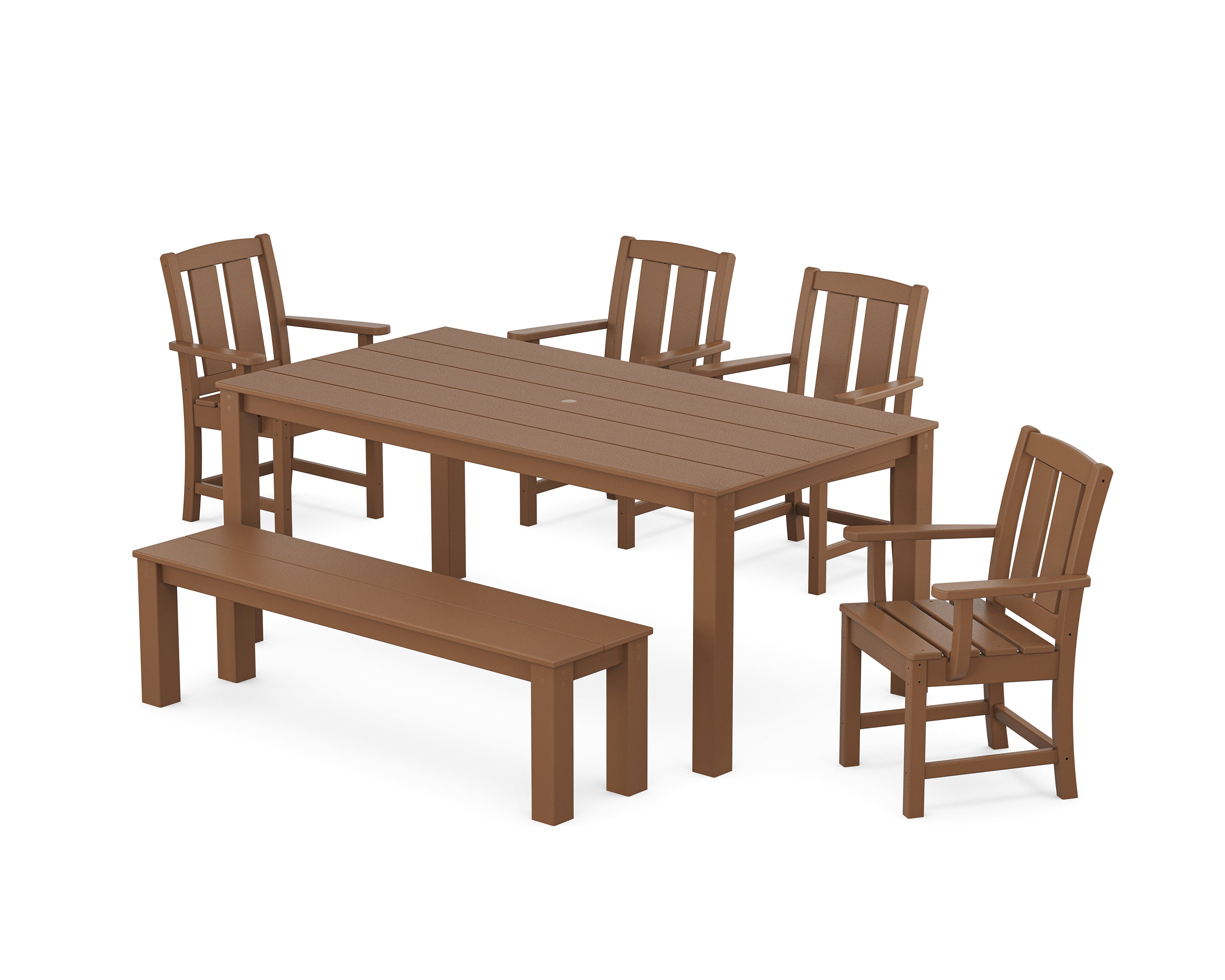 POLYWOOD® Mission 6-Piece Parsons Dining Set with Bench in Teak