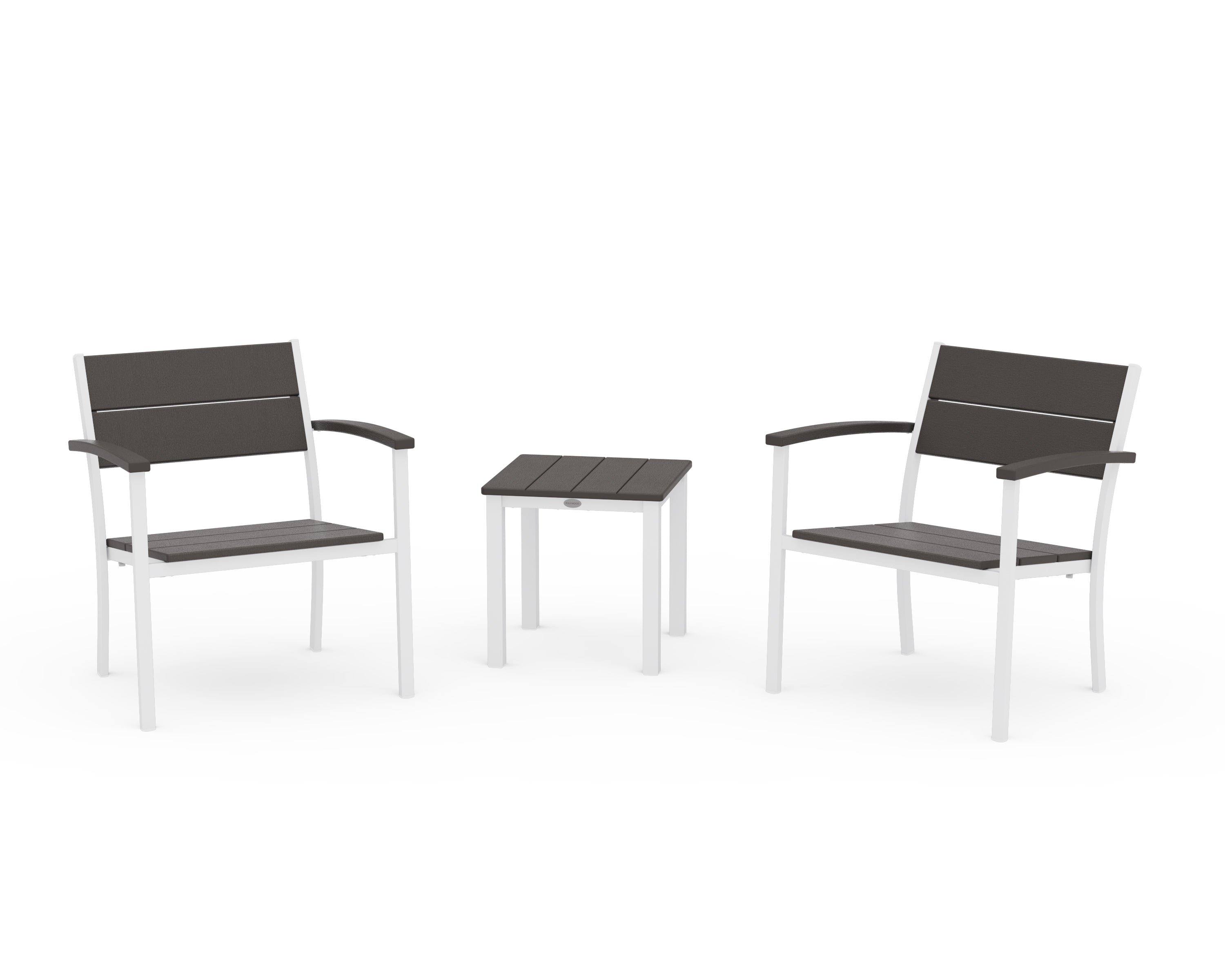 POLYWOOD Main Street 3-Piece Lounge Chair Set in White / Vintage Coffee