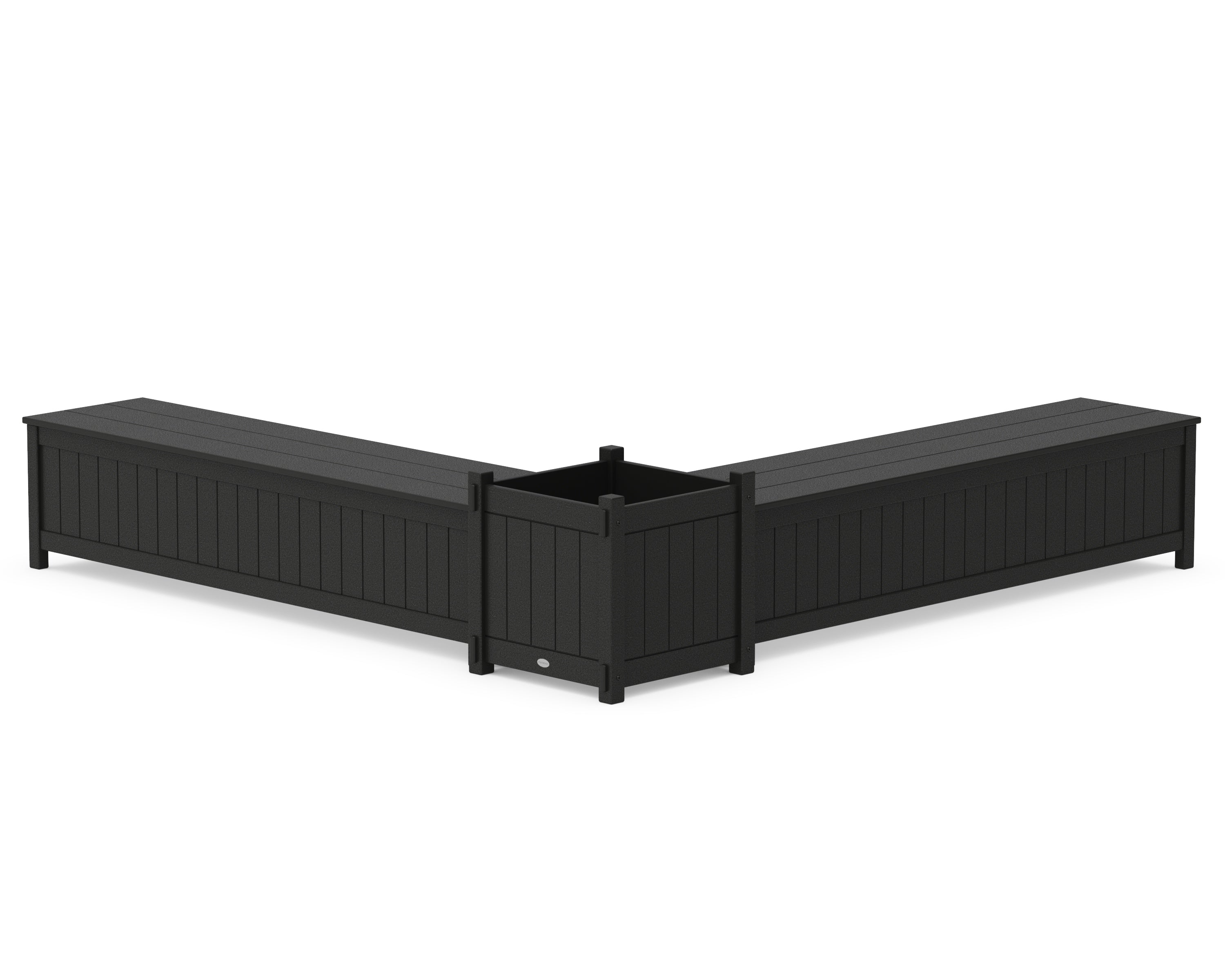 POLYWOOD 72" Vineyard L- Shaped Planter Storage Bench Set- Large in Black