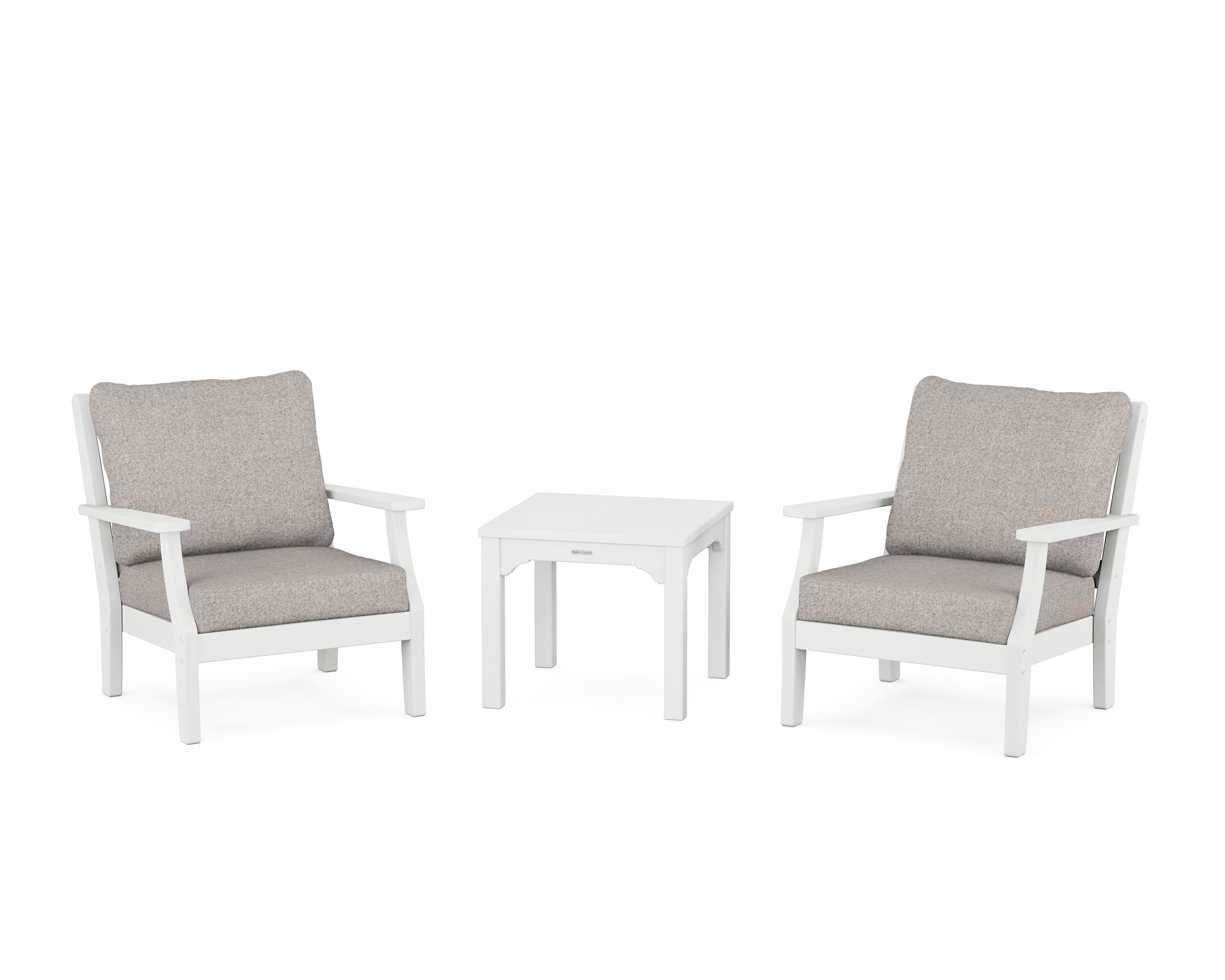 Martha Stewart by POLYWOOD Chinoiserie 3-Piece Deep Seating Set in White / Weathered Tweed