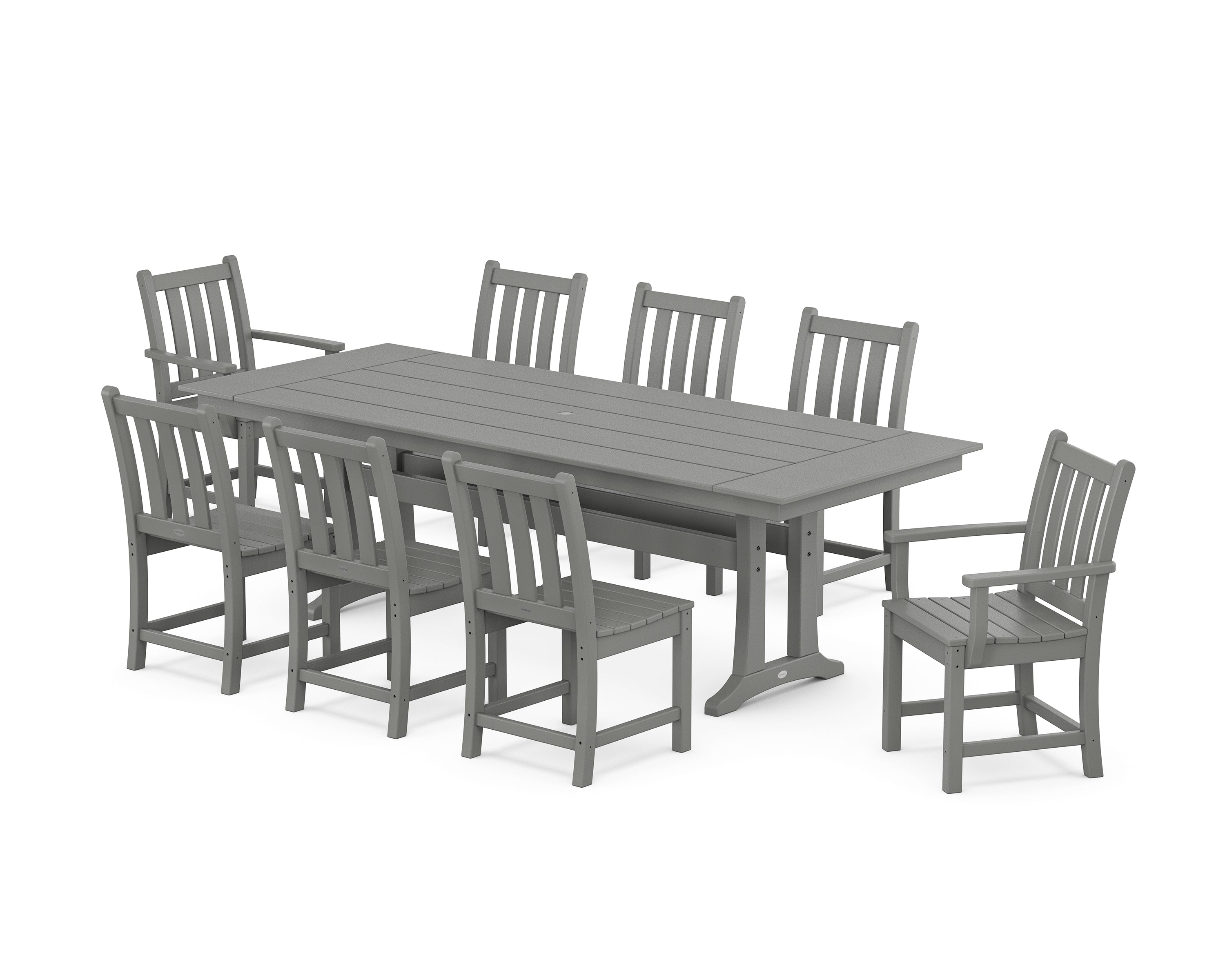 POLYWOOD® Traditional Garden 9-Piece Farmhouse Dining Set with Trestle Legs in Slate Grey