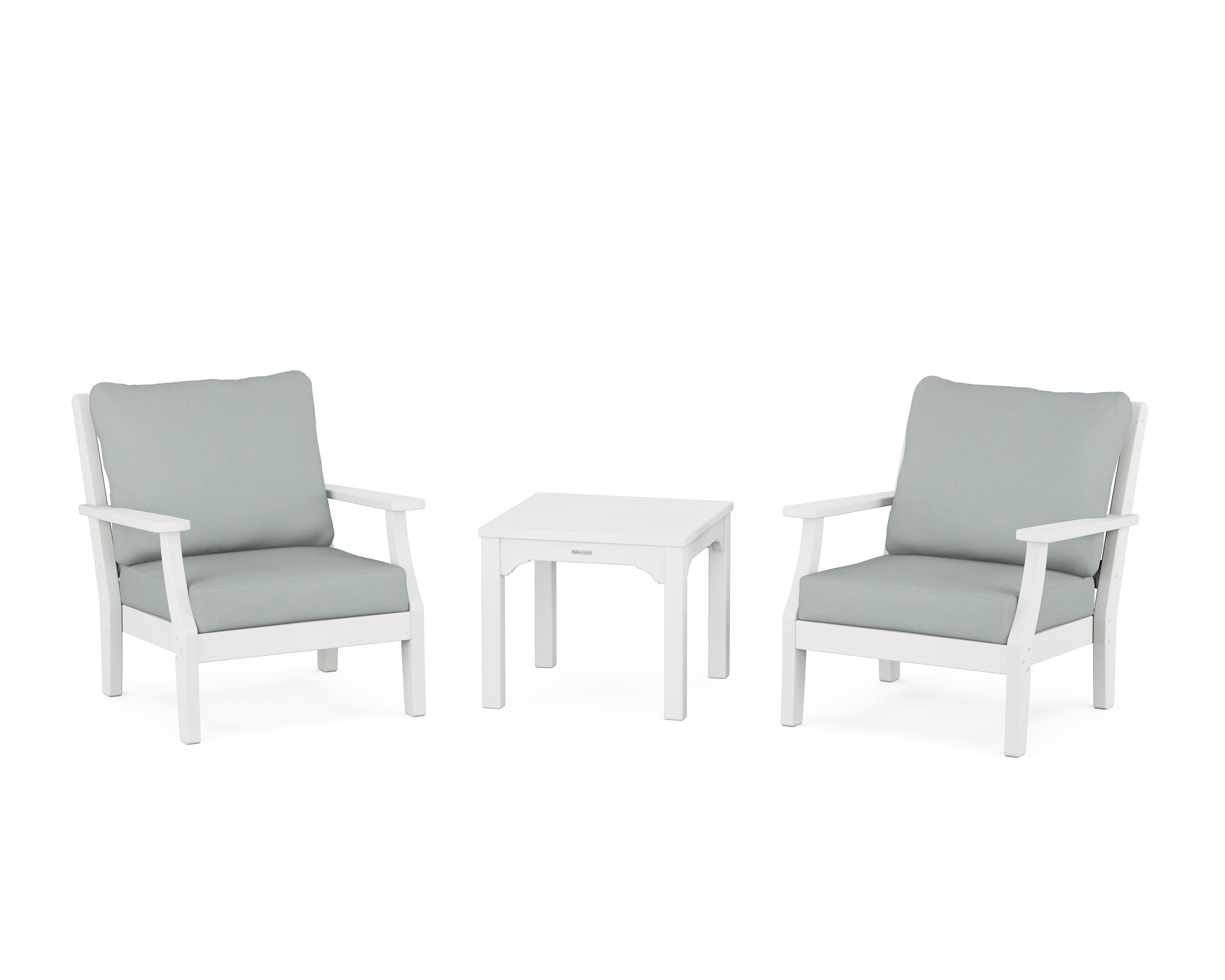 Martha Stewart by POLYWOOD Chinoiserie 3-Piece Deep Seating Set in White / Spa