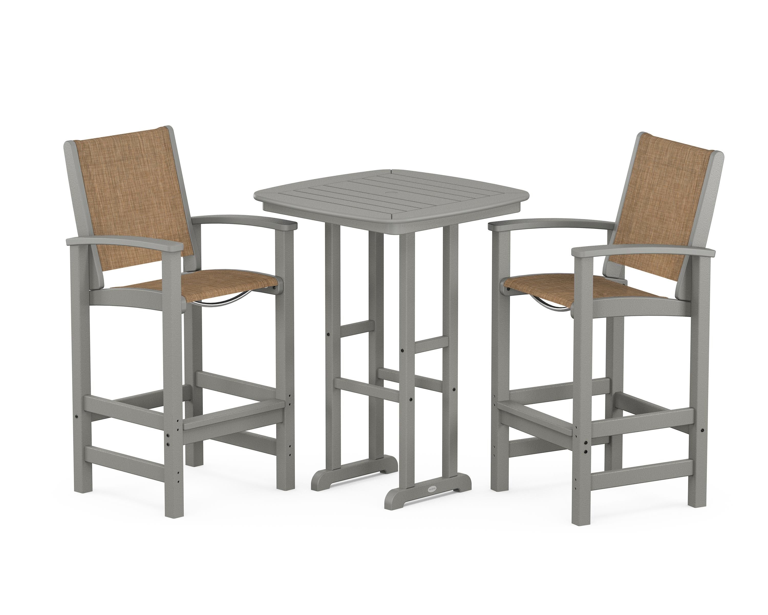 POLYWOOD Coastal 3-Piece Bar Set in Slate Grey / Burlap Sling
