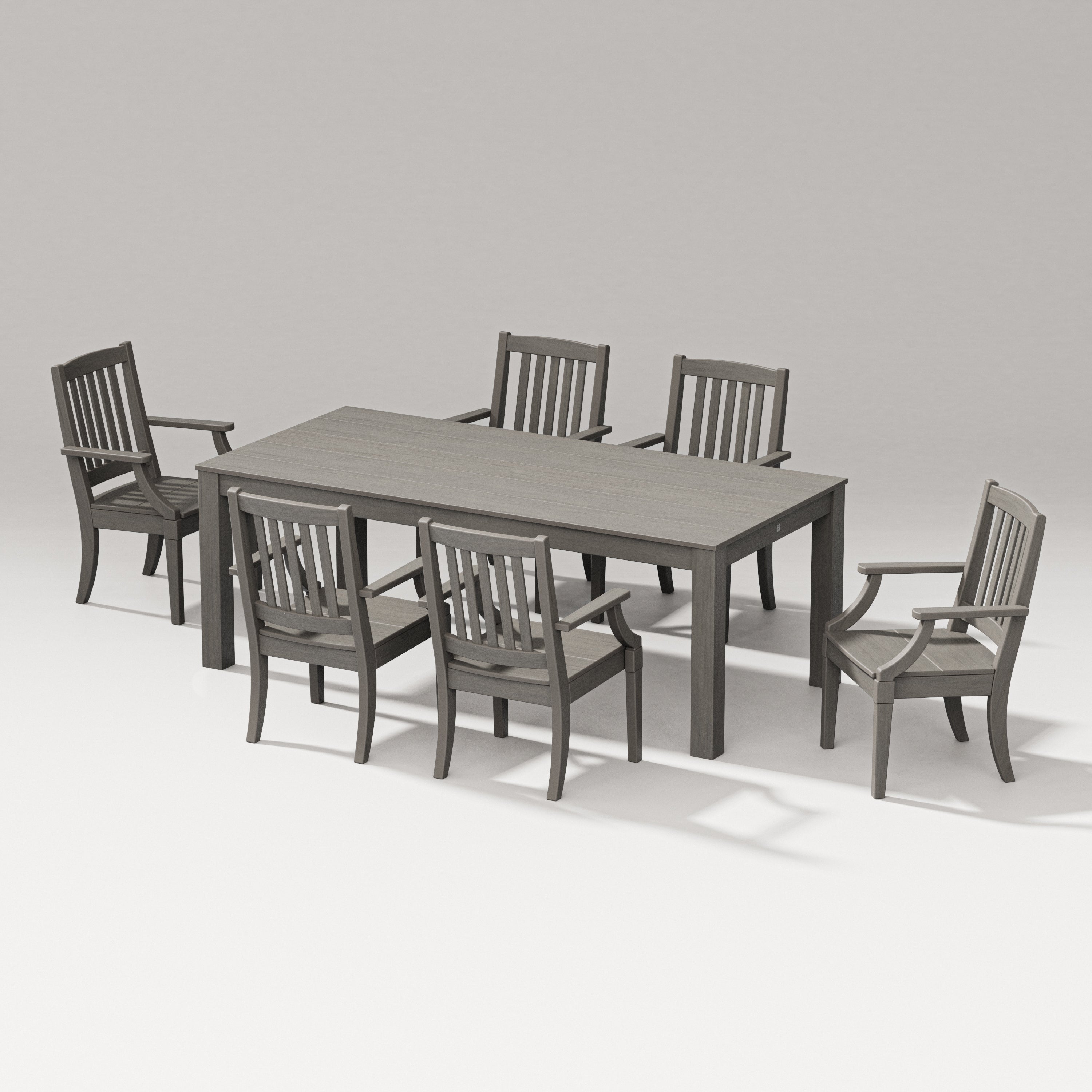 PW Designer Series Estate Arm Chair 7-Piece Parsons Table Dining Set in Driftwood
