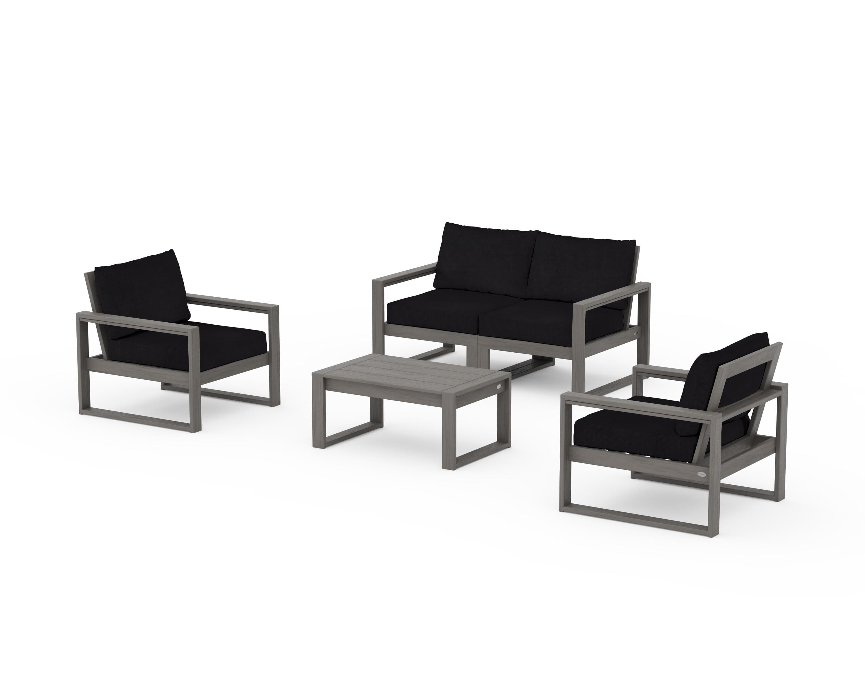 POLYWOOD EDGE Sectional 4-Piece Deep Seating Set with Loveseat in Driftwood / Midnight Linen