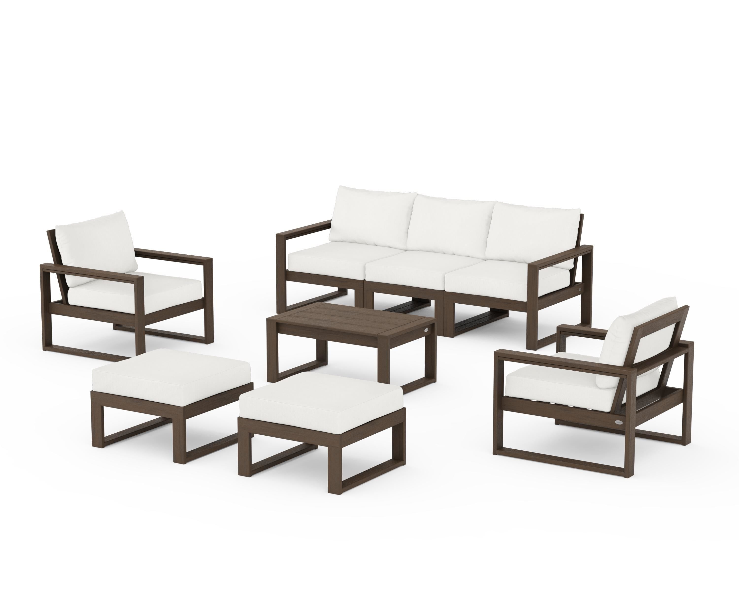POLYWOOD EDGE Sectional 8-Piece Lounge Sofa Set in Kona / Natural Linen