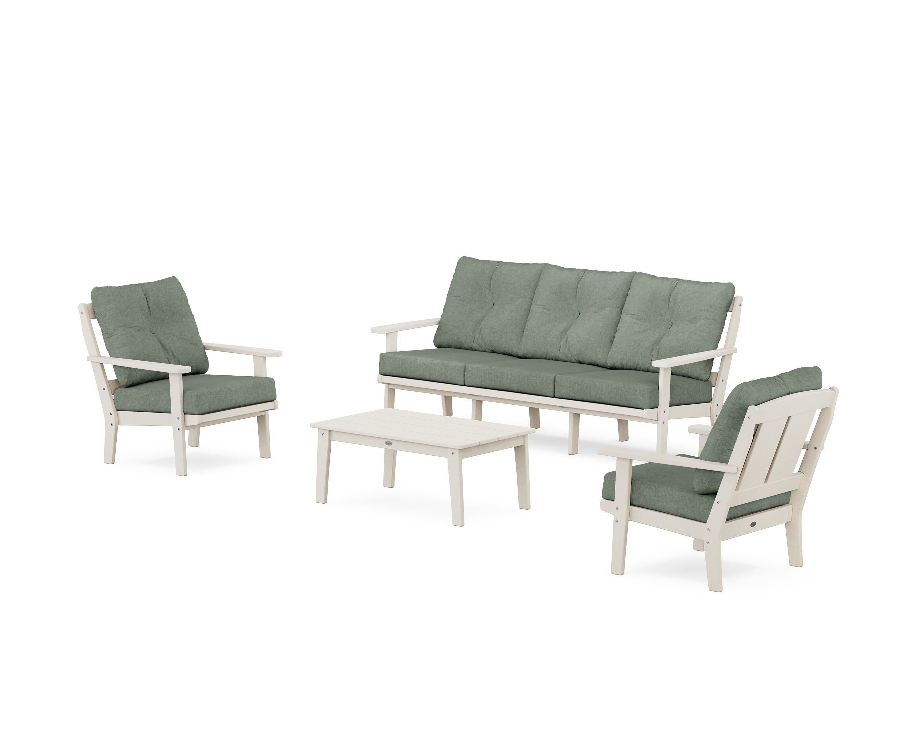 POLYWOOD Mission 4-Piece Deep Seating Set with Sofa in Sand / Cast Sage