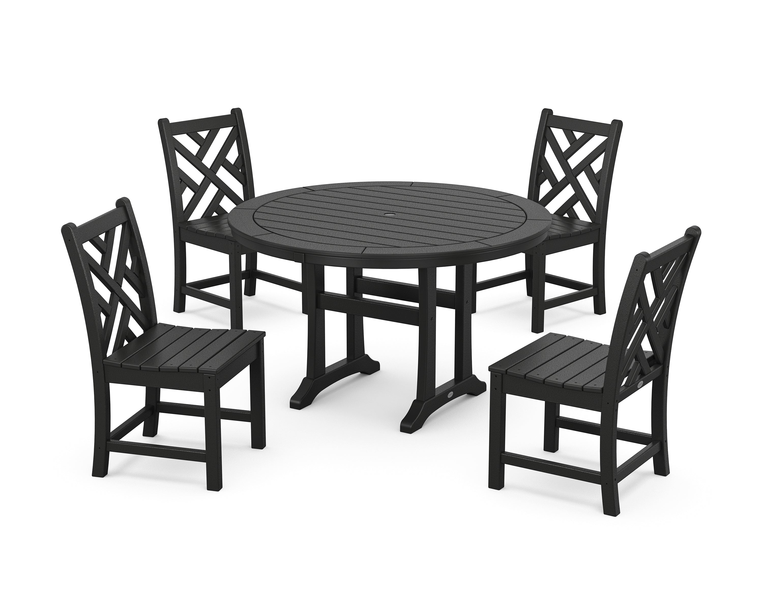 POLYWOOD® Chippendale Side Chair 5-Piece Round Dining Set With Trestle Legs in Black