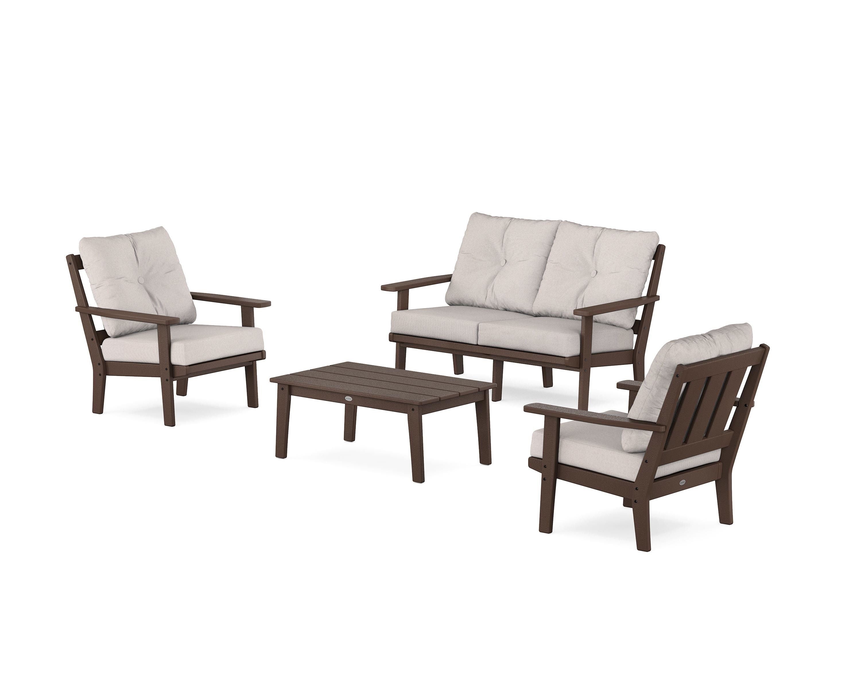 POLYWOOD Oxford 4-Piece Deep Seating Set with Loveseat in Mahogany / Dune Burlap