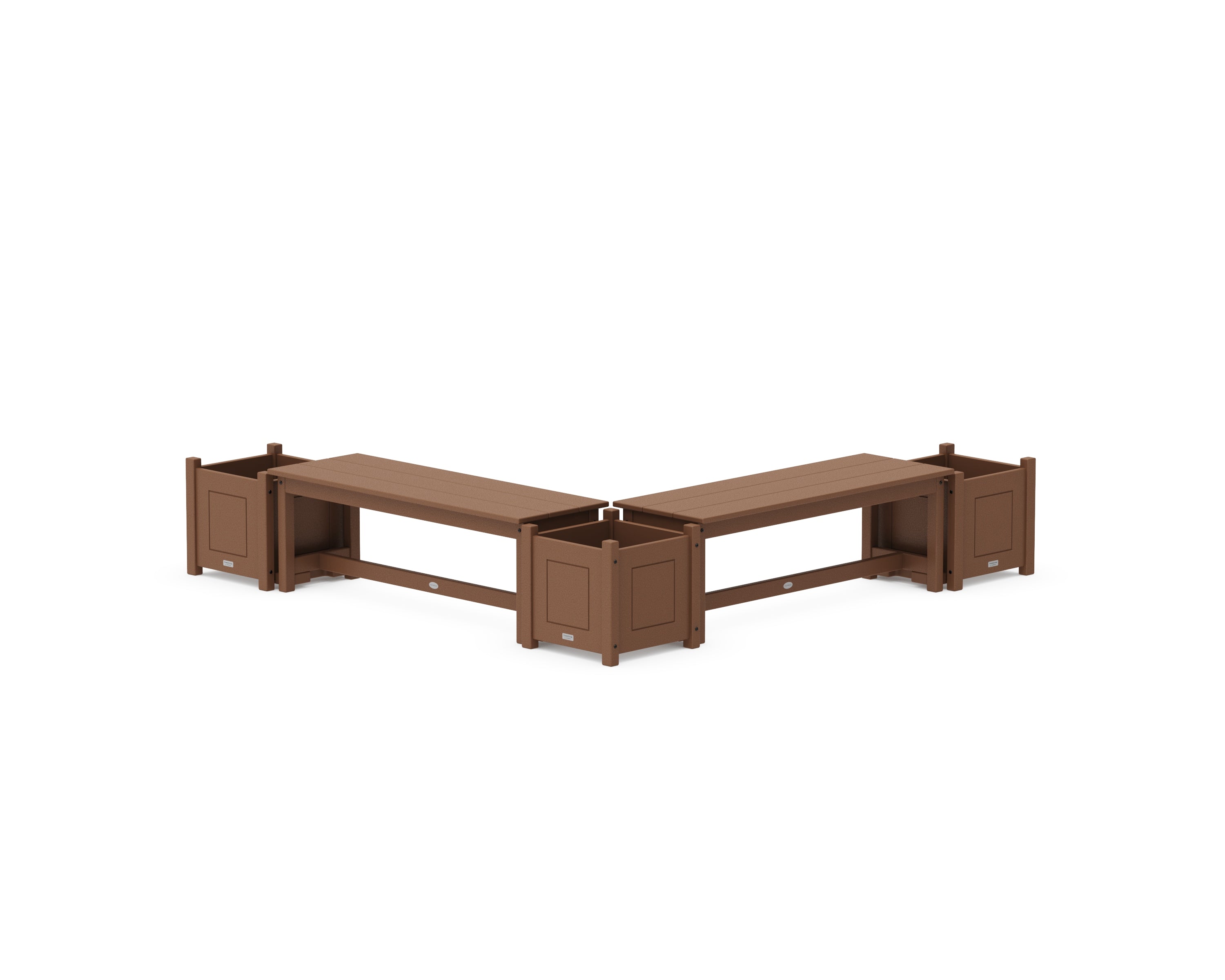POLYWOOD 48" Country Living L- Shaped Planter Bench Corner Set in Teak