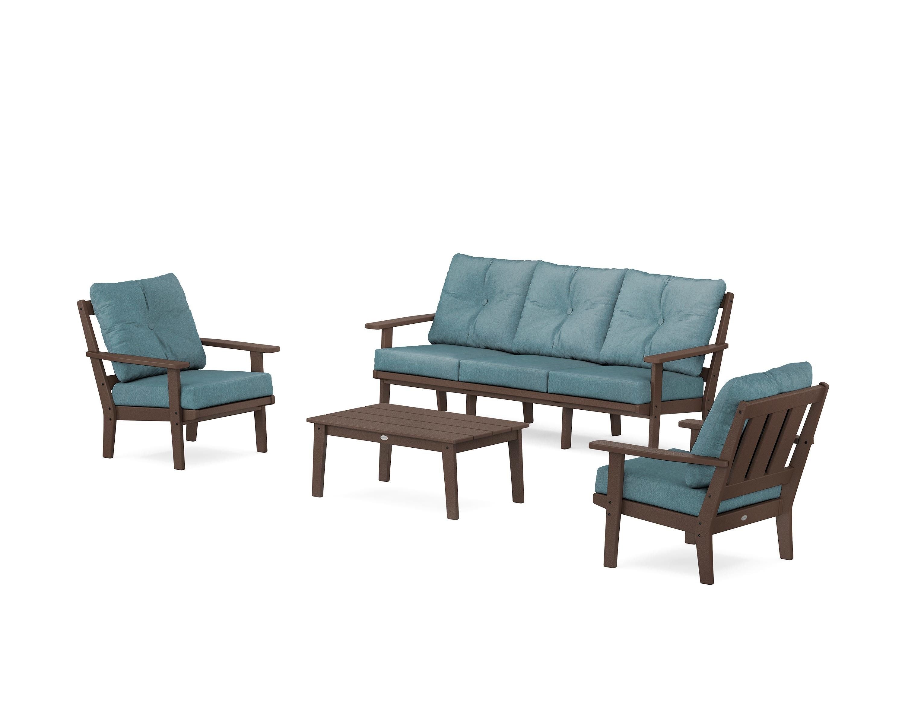 POLYWOOD Oxford 4-Piece Deep Seating Set with Sofa in Mahogany / Ocean Teal