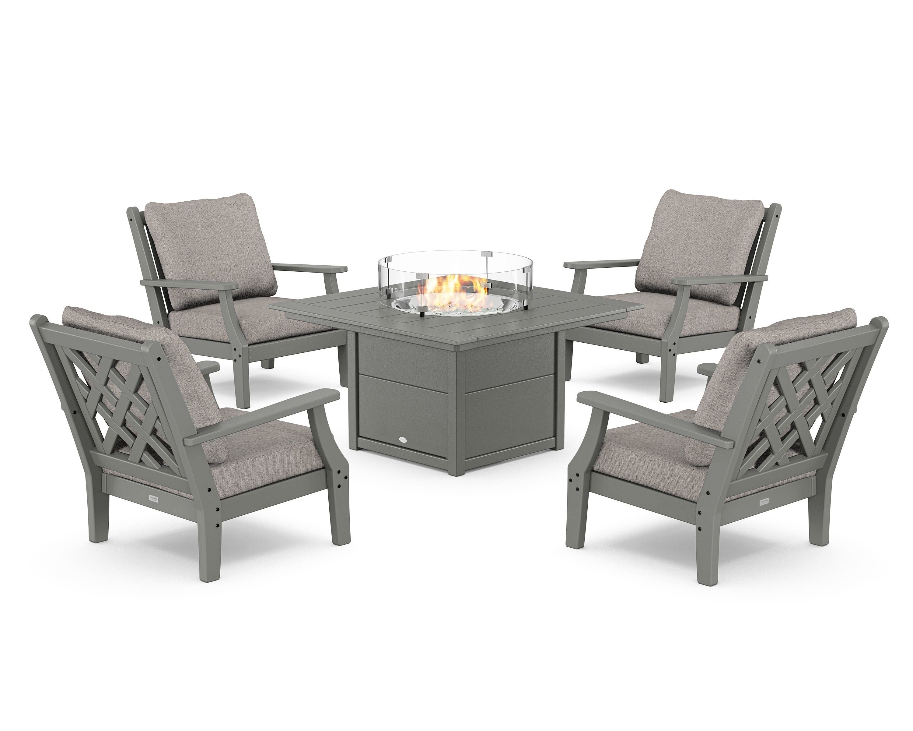 Country Living Wovendale 5-Piece Deep Seating Set with Fire Pit Table in Slate Grey / Weathered Tweed