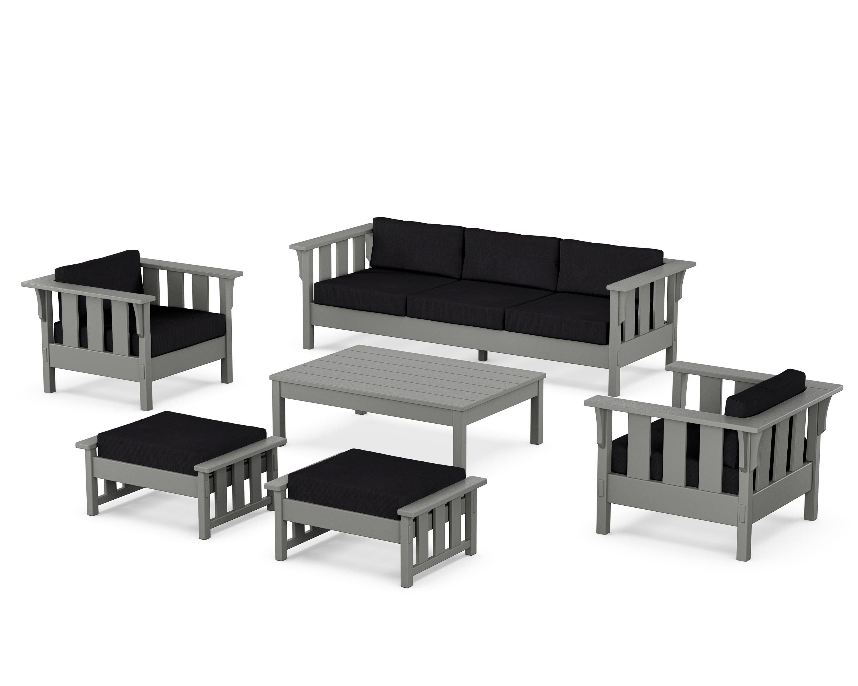 Martha Stewart by POLYWOOD Acadia 6-Piece Lounge Sofa Set in Slate Grey / Midnight Linen