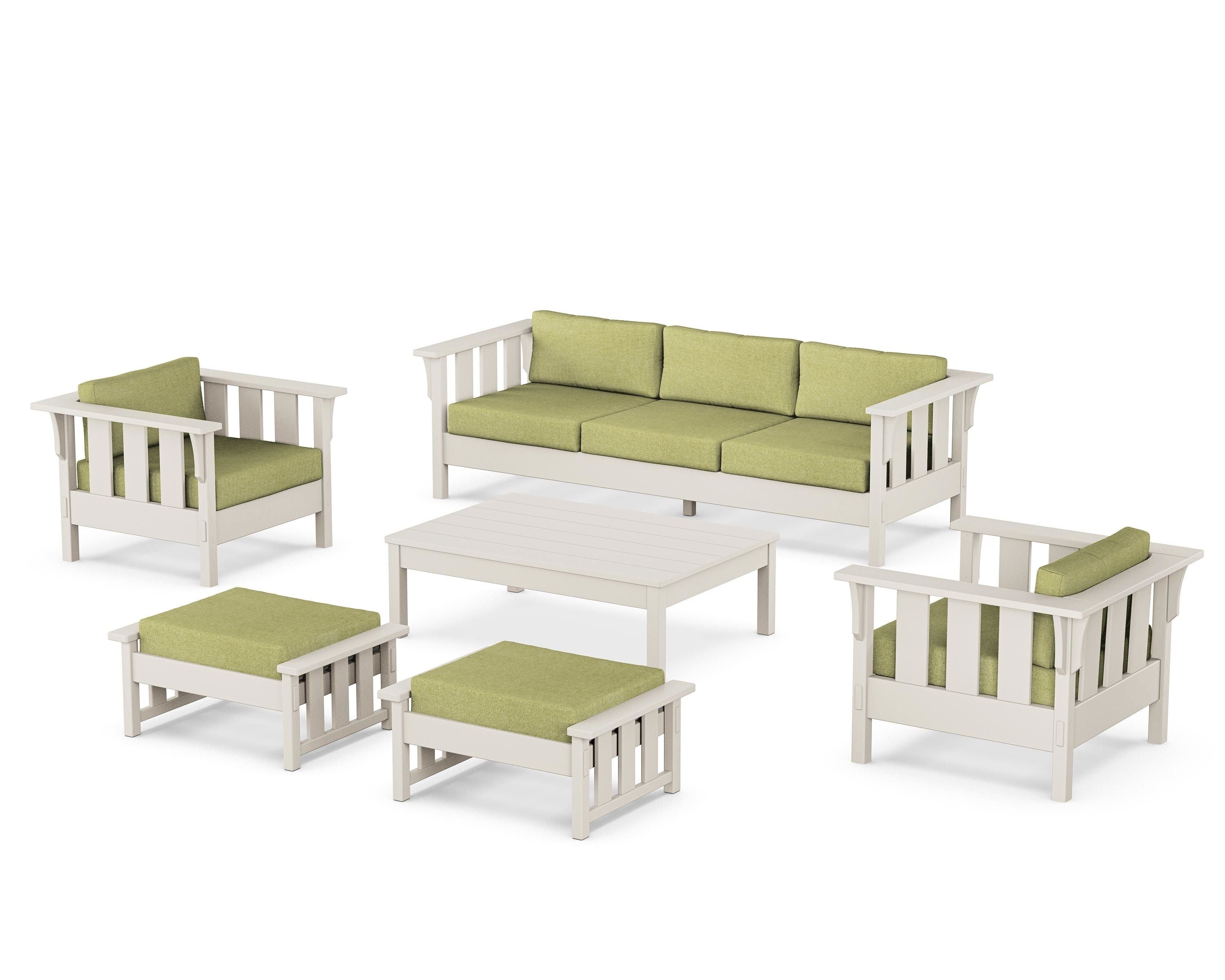 Martha Stewart by POLYWOOD Acadia 6-Piece Lounge Sofa Set in Sand / Chartreuse Boucle