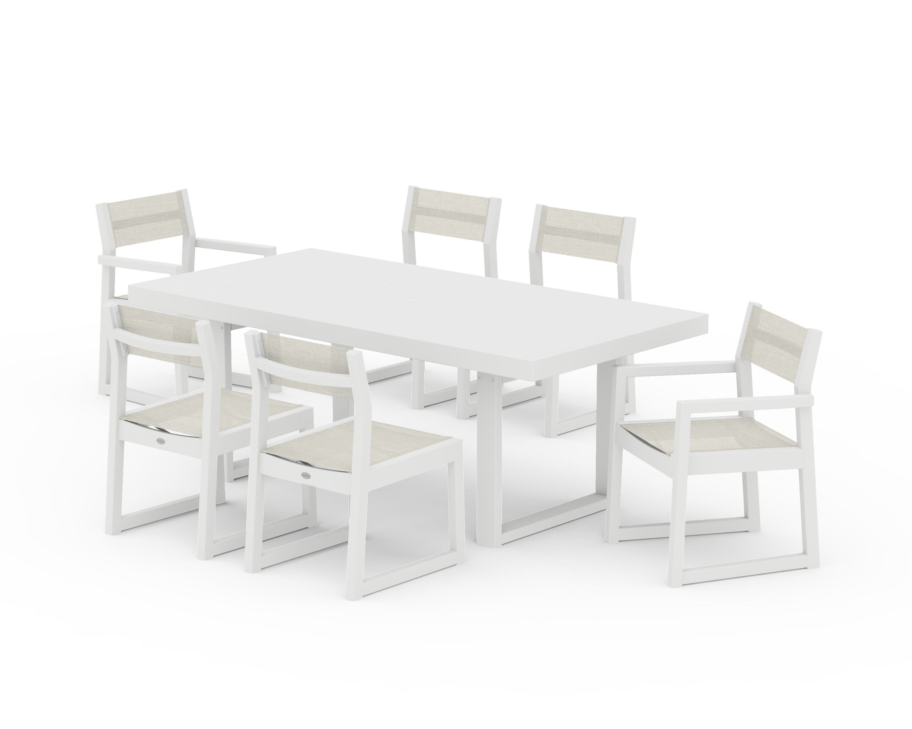 POLYWOOD EDGE Sling 7-Piece Dining Set in White / Parchment Sling