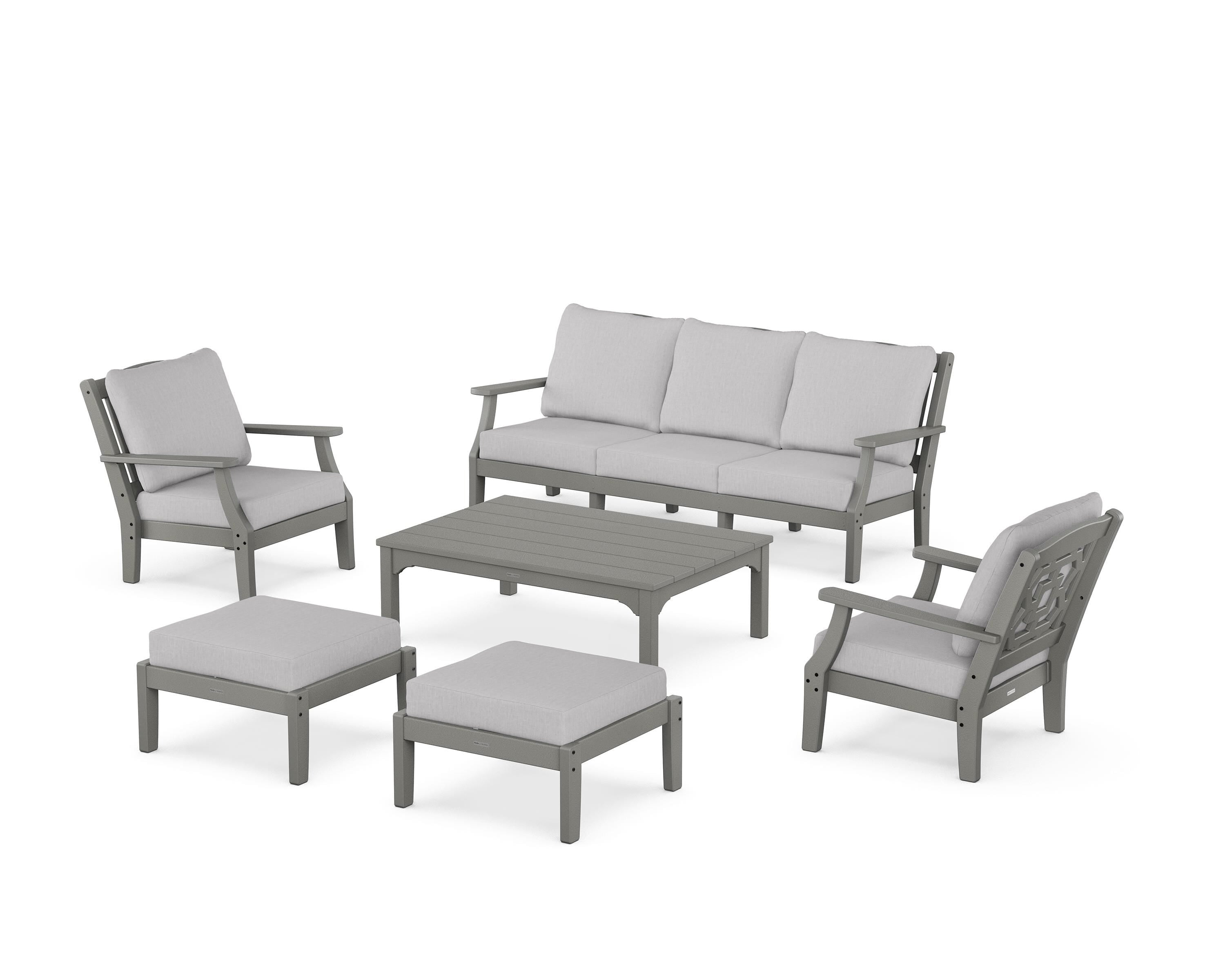 Martha Stewart by POLYWOOD Chinoiserie 6-Piece Lounge Sofa Set in Slate Grey / Granite