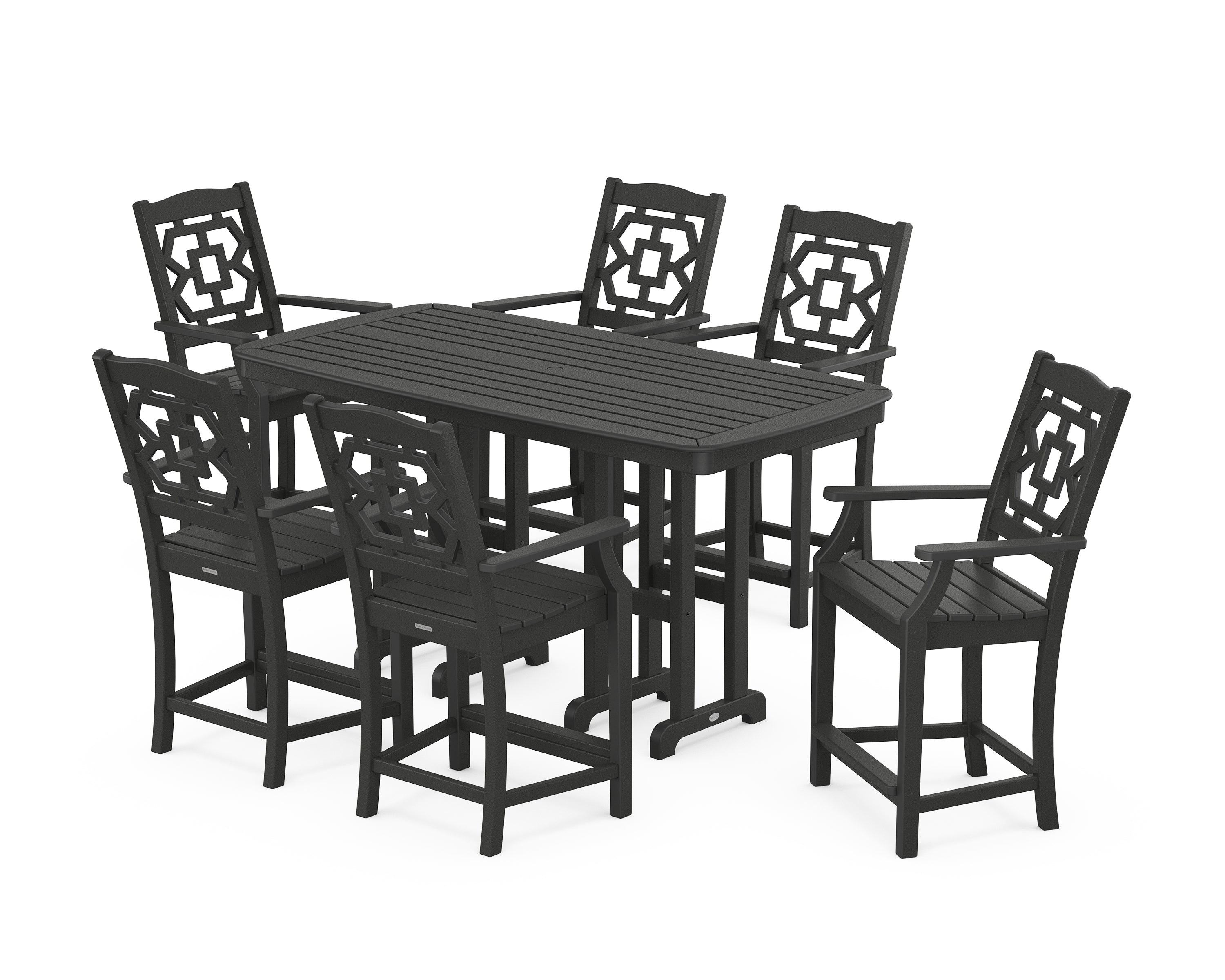 Martha Stewart by POLYWOOD® Chinoiserie Arm Chair 7-Piece Counter Set in Black