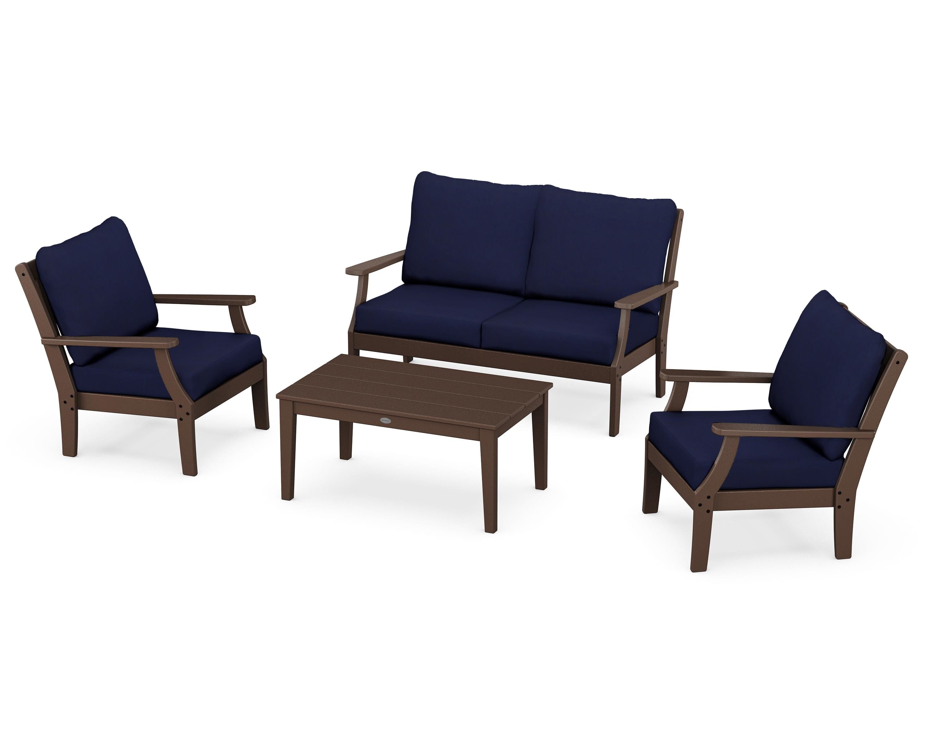 POLYWOOD Braxton 4-Piece Deep Seating Chair Set in Mahogany / Navy
