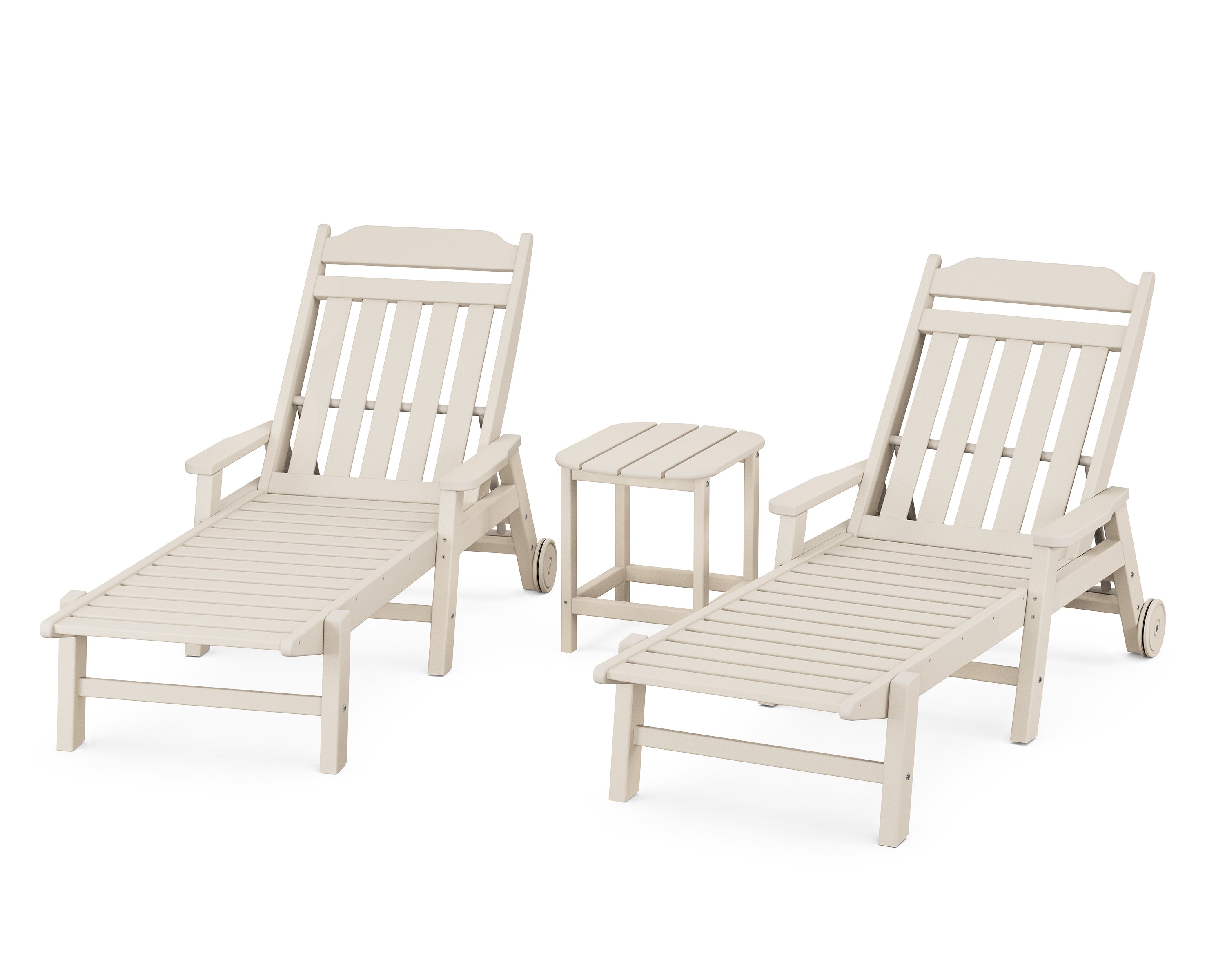 POLYWOOD Country Living 3-Piece Chaise Set with Arms and Wheels in Sand