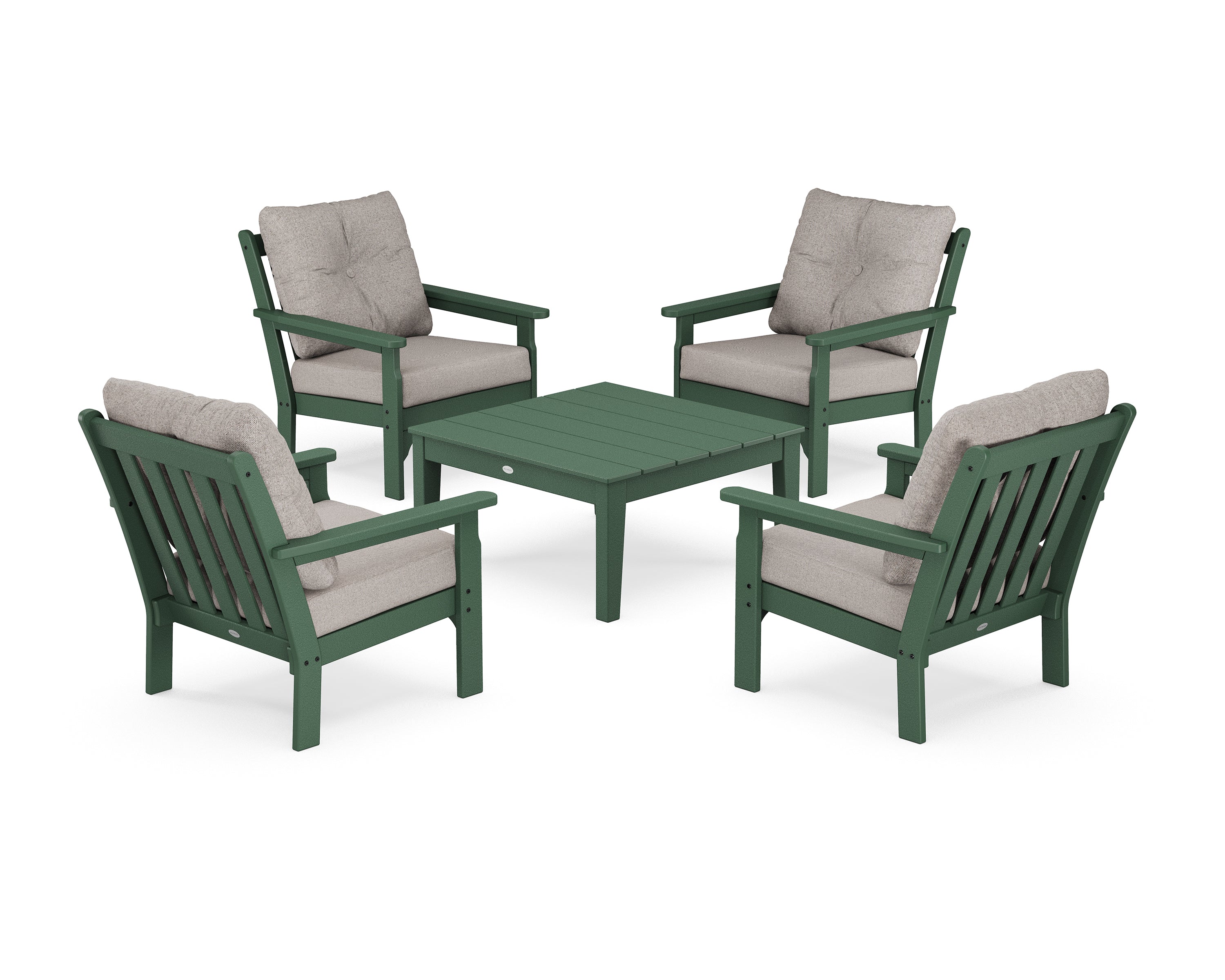 POLYWOOD Vineyard 5-Piece Deep Seating Conversation Set in Green / Weathered Tweed