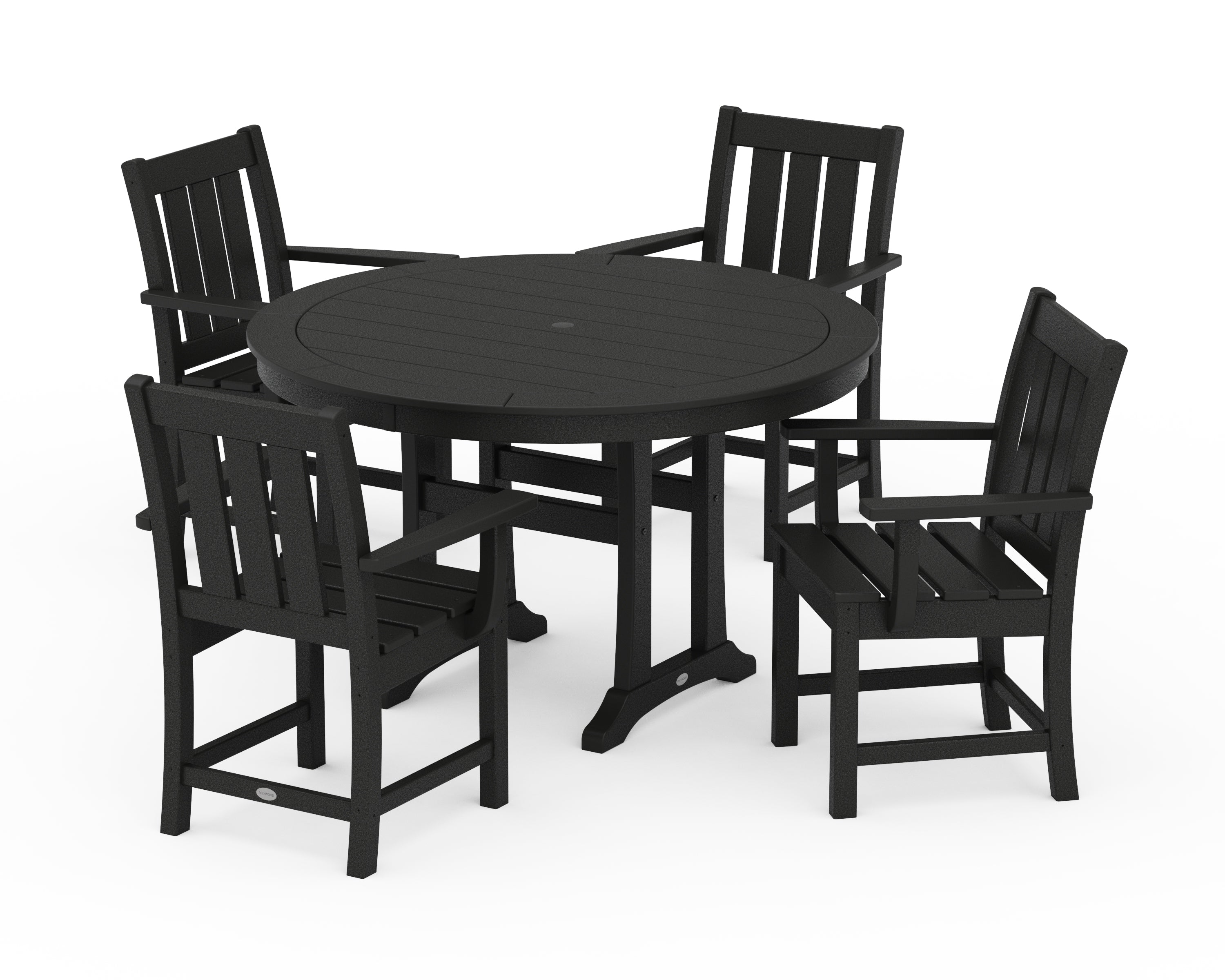 POLYWOOD Oxford 5-Piece Round Dining Set with Trestle Legs in Black
