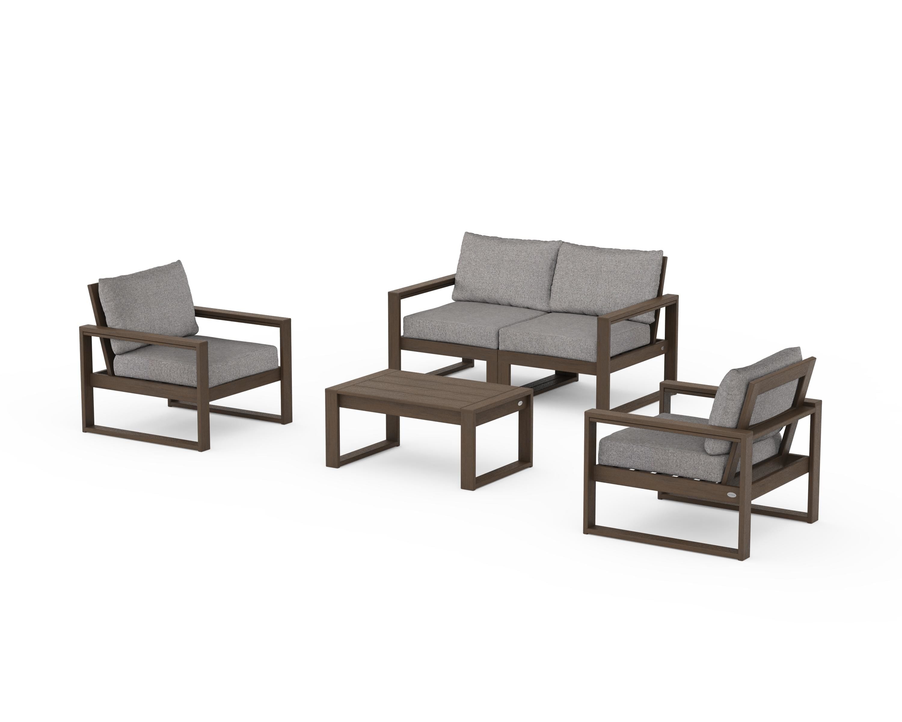 POLYWOOD EDGE Sectional 4-Piece Deep Seating Set with Loveseat in Kona / Grey Mist