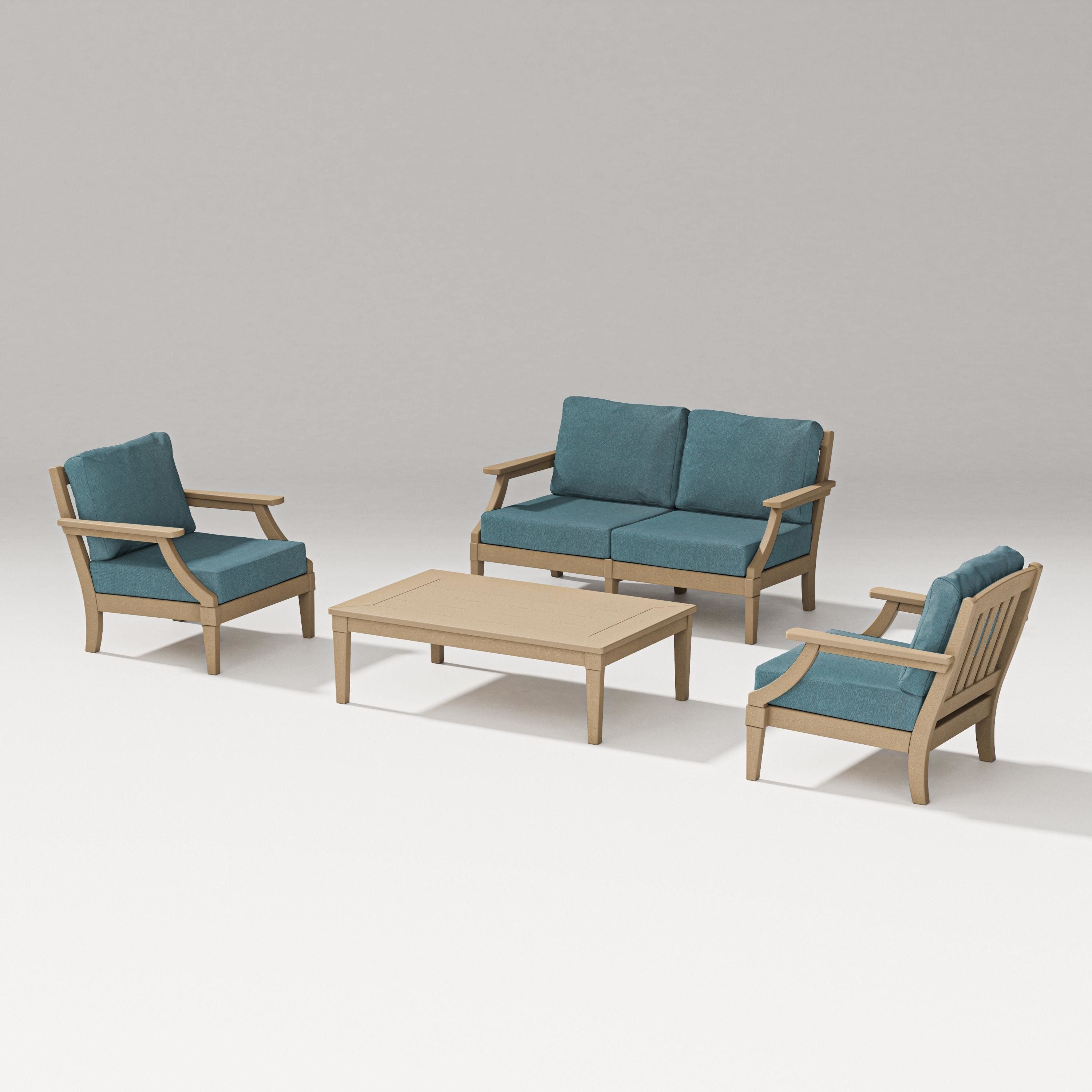 PW Designer Series Estate Lounge 4-Piece Loveseat Set in Vintage Sahara / Ocean Teal