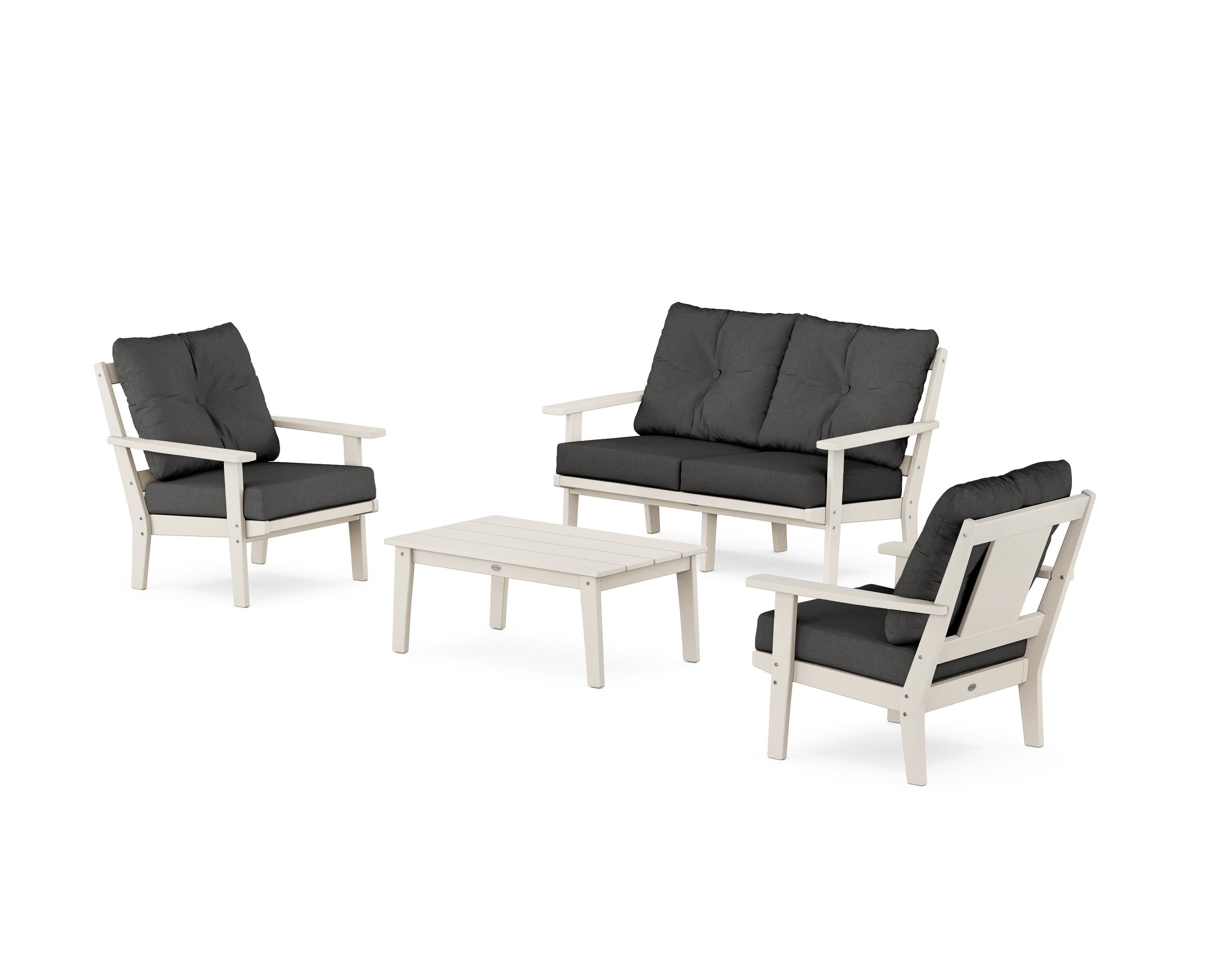 POLYWOOD Prairie 4-Piece Deep Seating Set with Loveseat in Sand / Spectrum Carbon