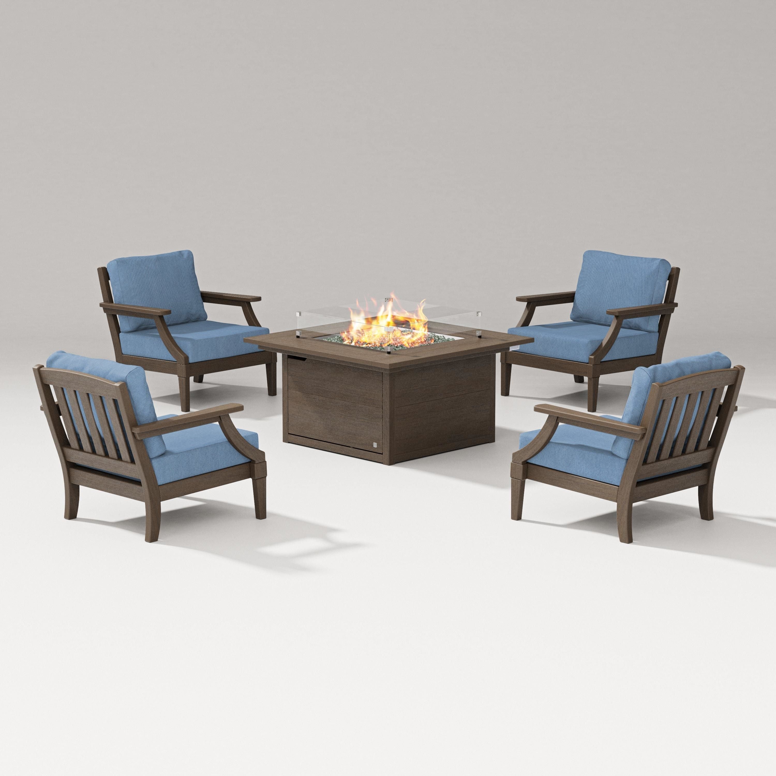 PW Designer Series Estate 5-Piece Lounge Fire Table Set in Kona / Sky Blue