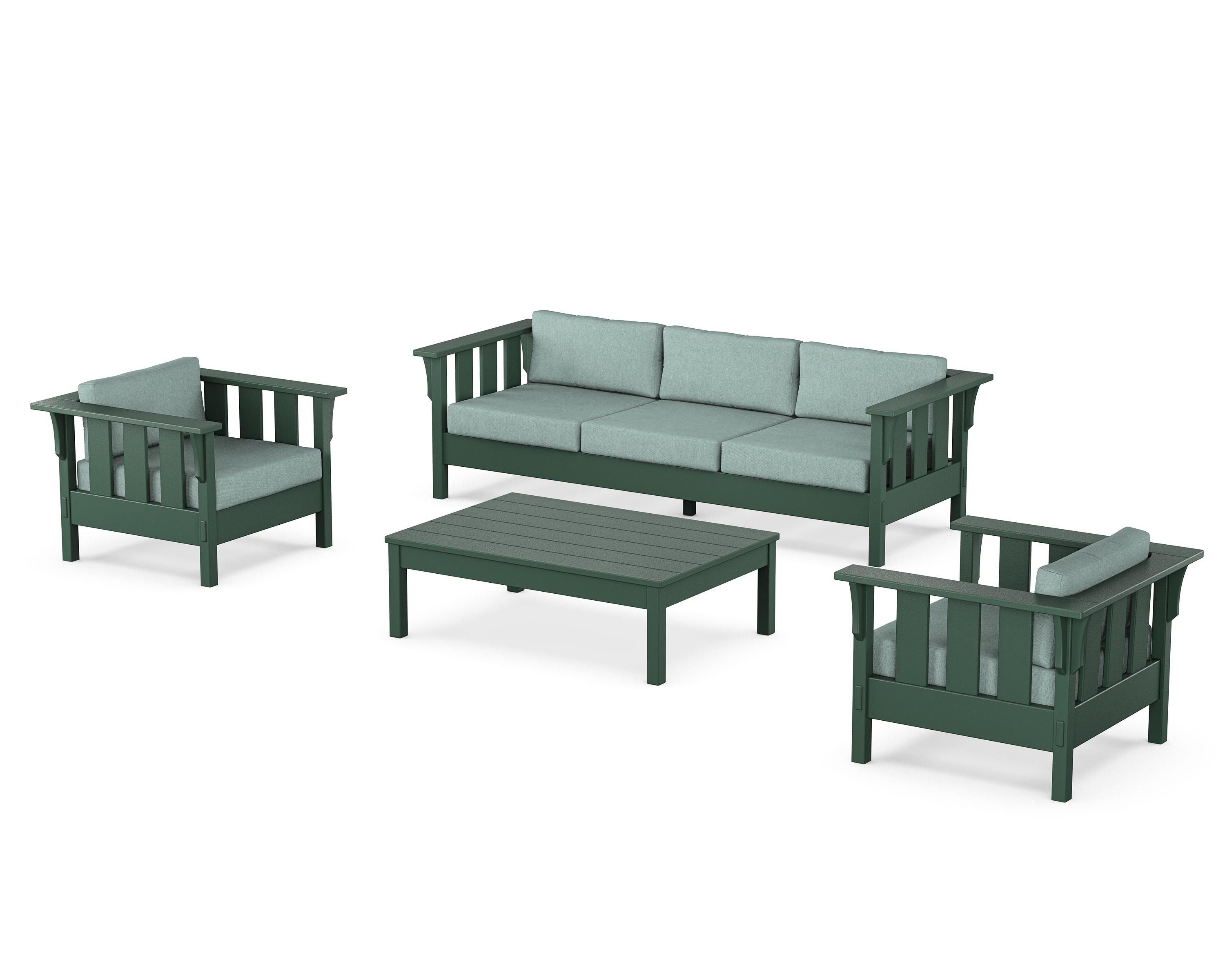 Martha Stewart by POLYWOOD Acadia 4-Piece Deep Seating Set with Sofa in Green / Glacier Spa