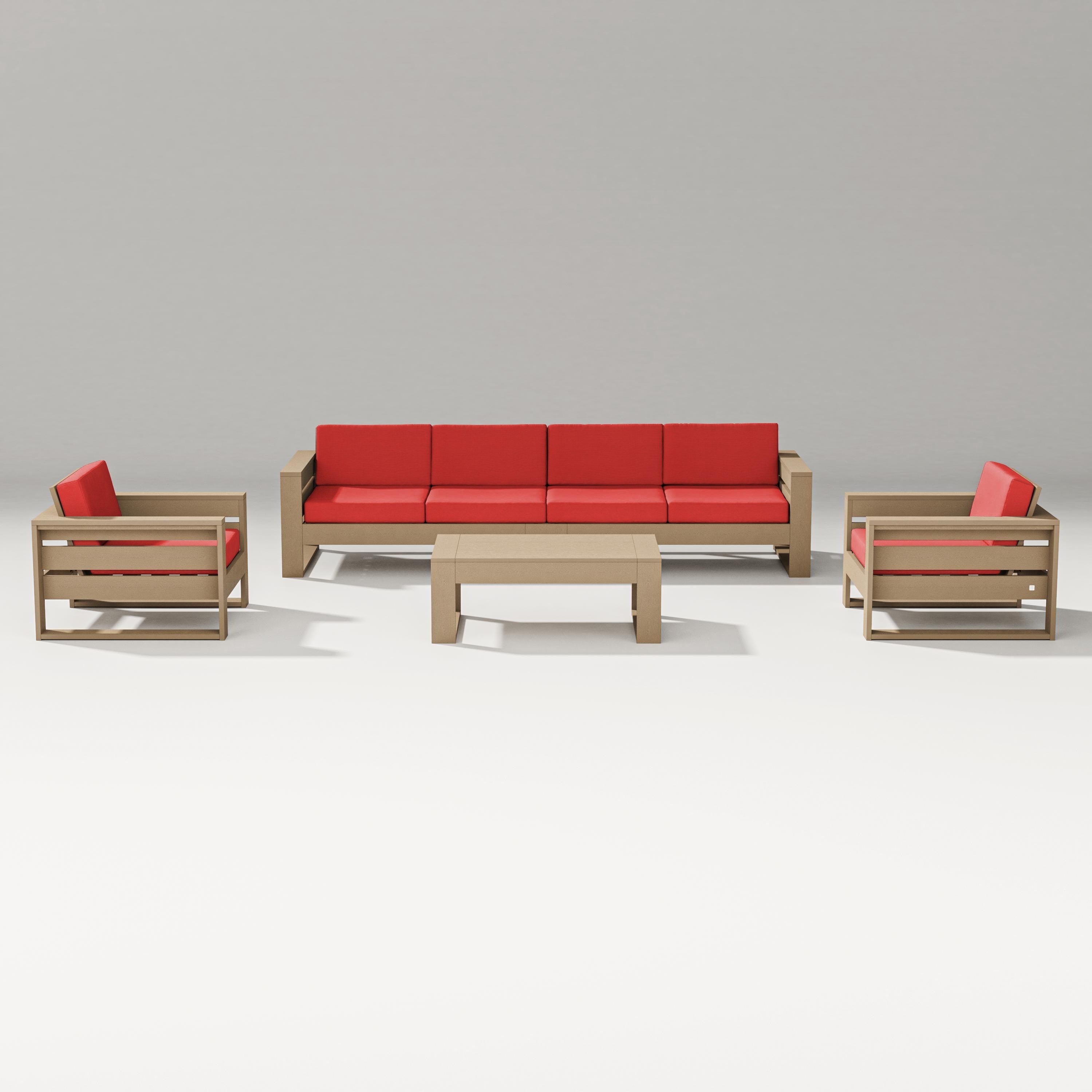 PW Designer Series Latitude 5-Piece Lounge Sofa Set in Vintage Sahara / Crimson Linen