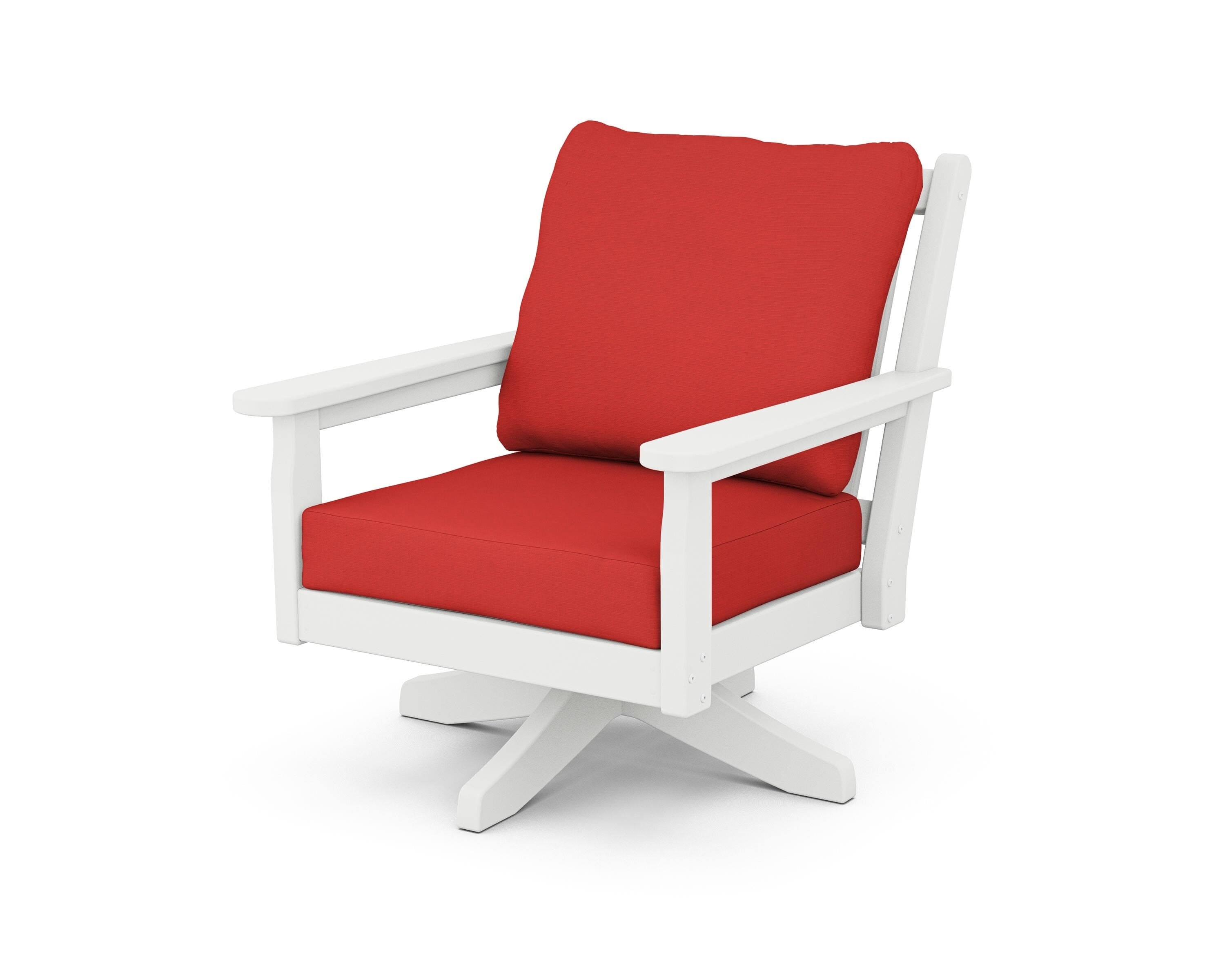POLYWOOD Chippendale Deep Seating Swivel Chair in White / Crimson Linen