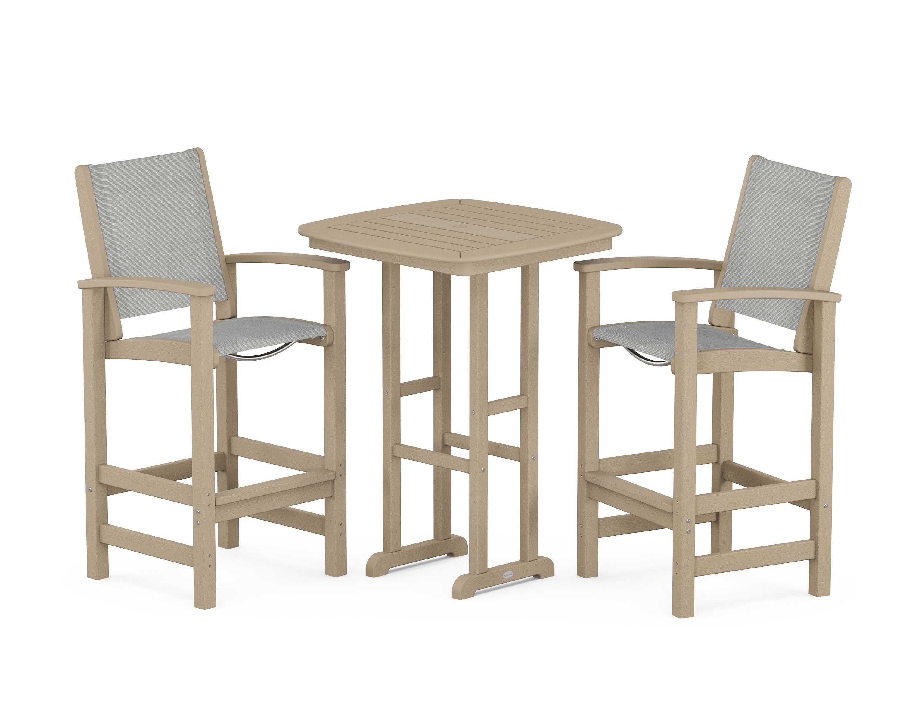 POLYWOOD Coastal 3-Piece Bar Set in Vintage Sahara / Metallic Sling