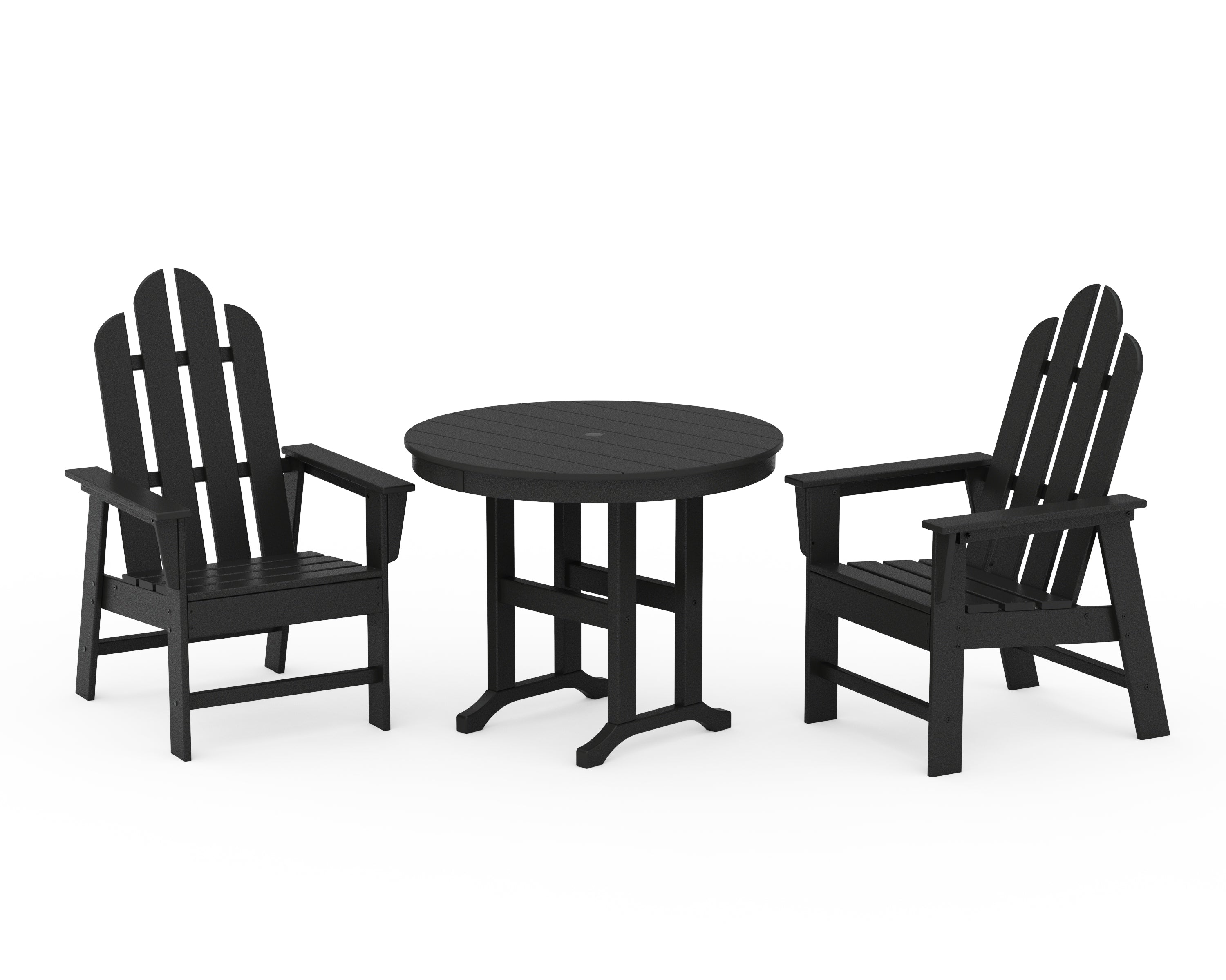 POLYWOOD Long Island 3-Piece Round Dining Set in Black