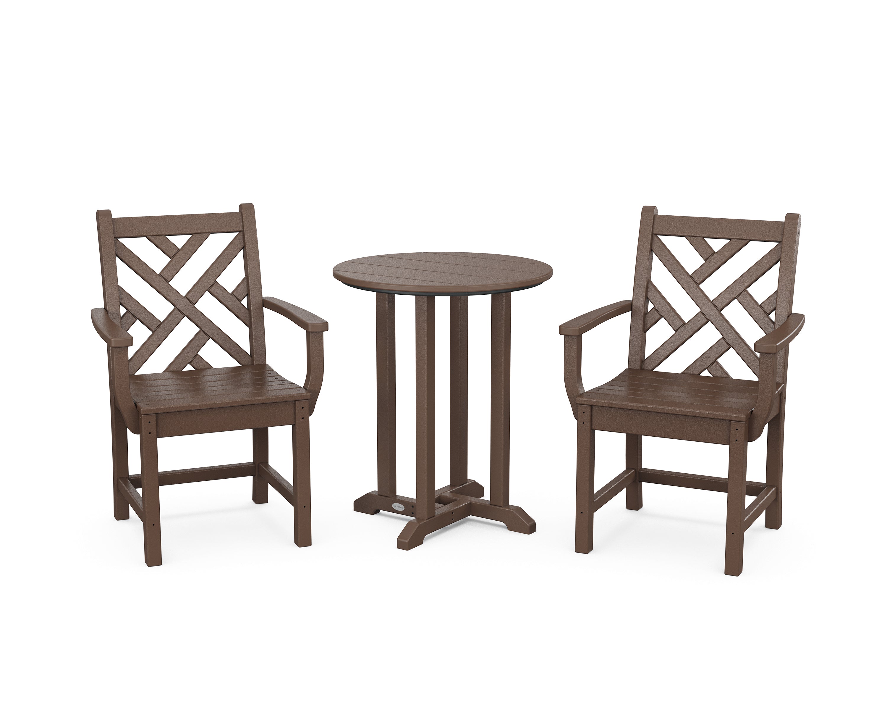 POLYWOOD Chippendale 3-Piece Round Bistro Dining Set in Mahogany