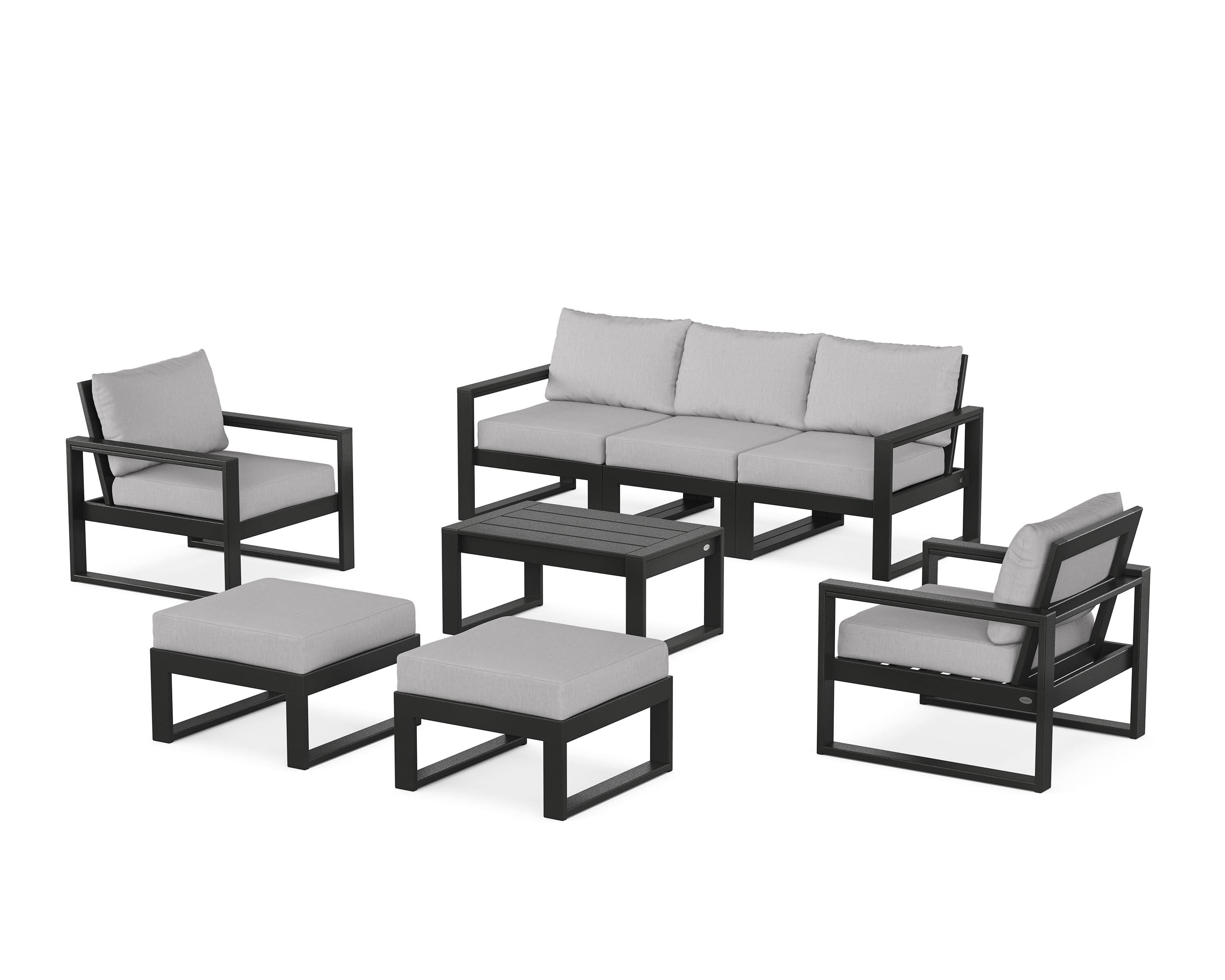 POLYWOOD EDGE Sectional 8-Piece Lounge Sofa Set in Black / Granite