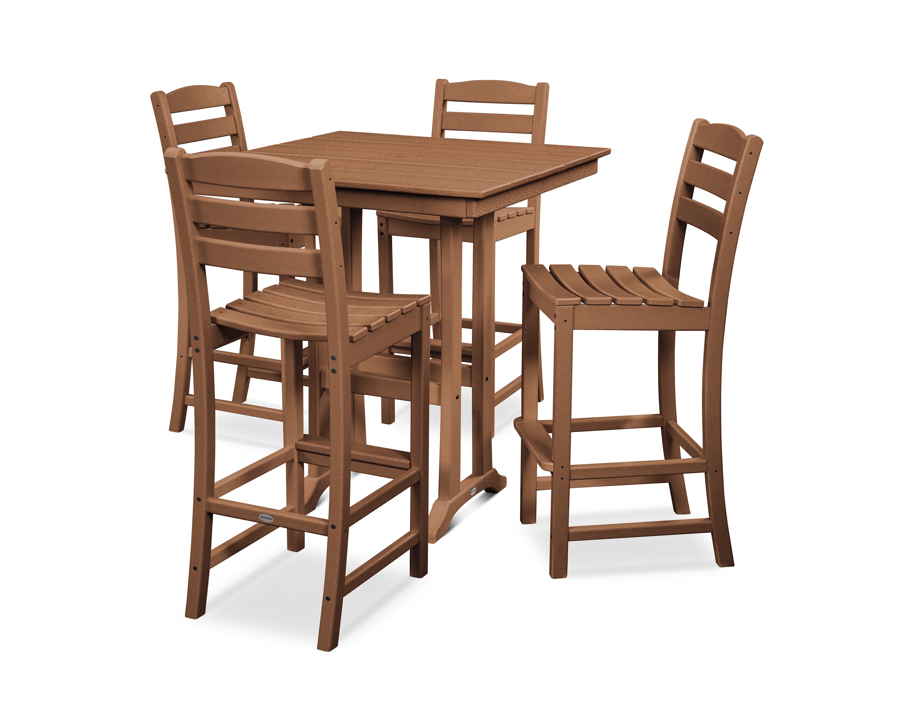 POLYWOOD® La Casa Café 5-Piece Farmhouse Trestle Bar Set in Teak